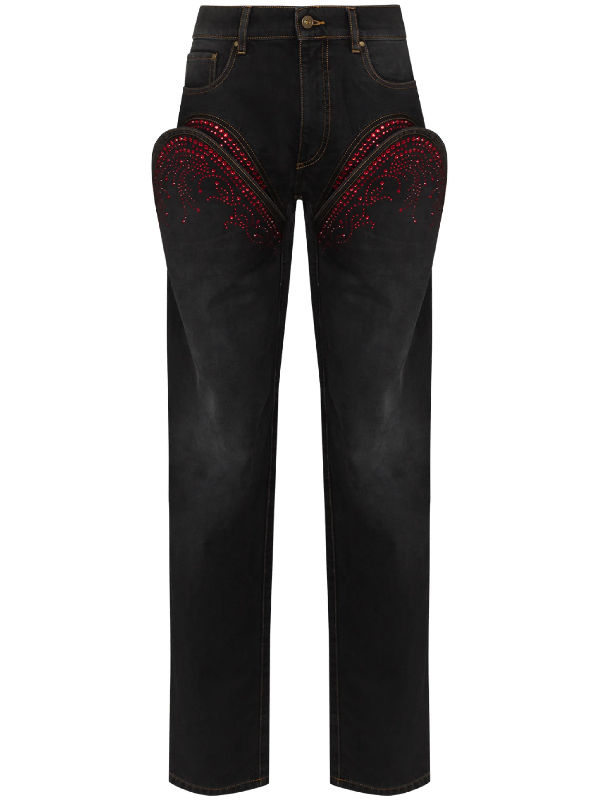 rhinestone-embellished cut-out jeans