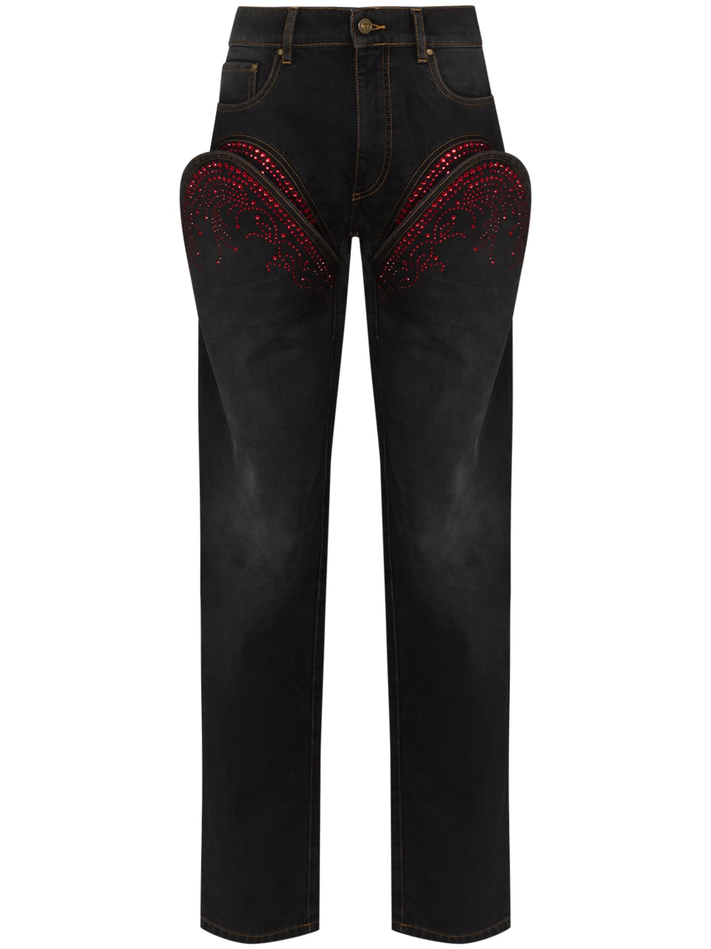 rhinestone-embellished cut-out jeans