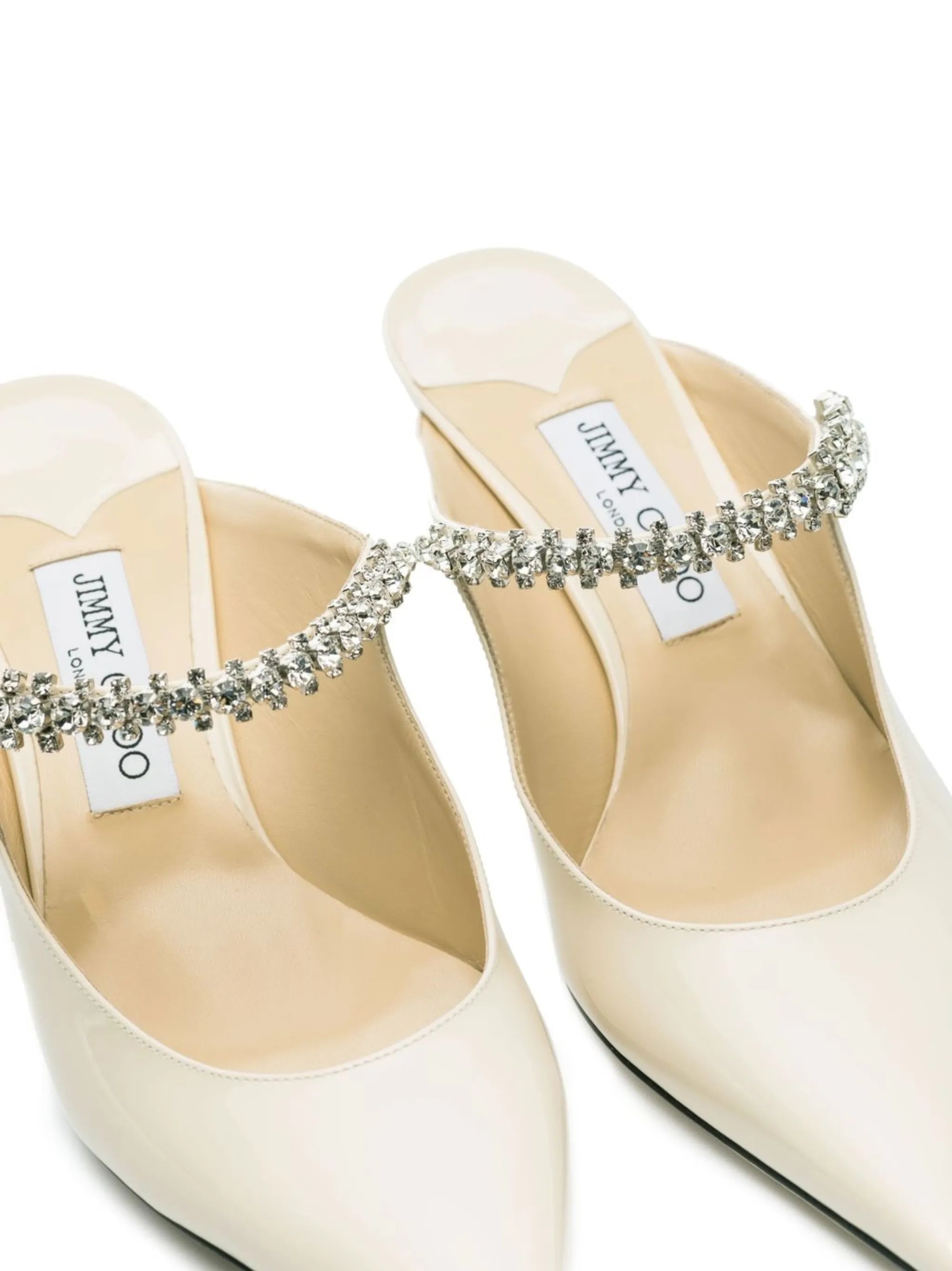 Bing 65 linen patent leather mules with crystal strap