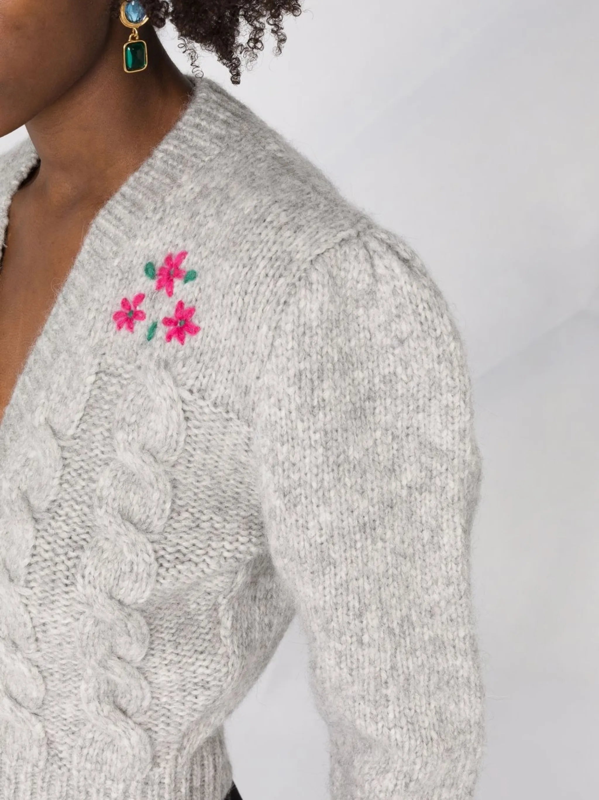 floral embroidery cropped cardigan