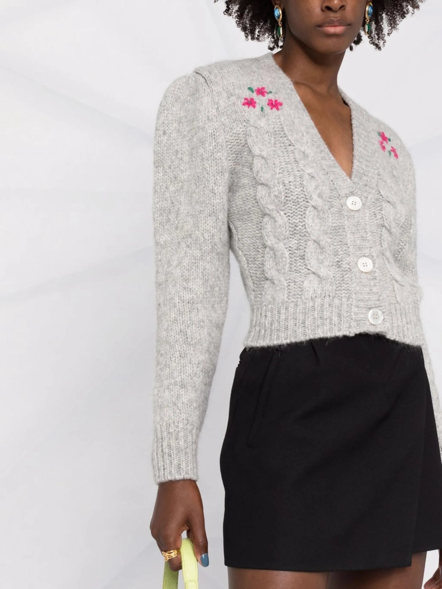 floral embroidery cropped cardigan