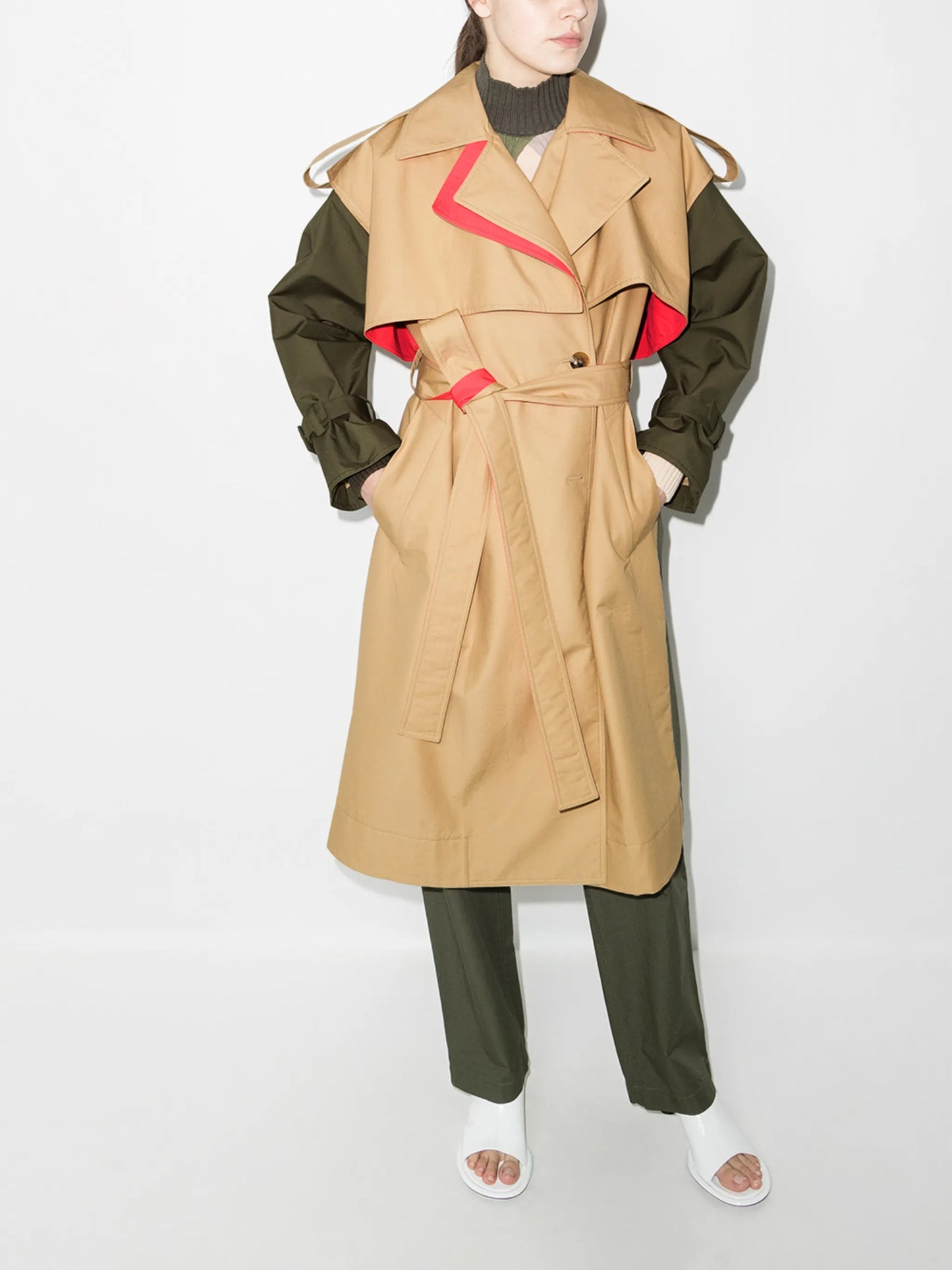 Azuma colour-block belted trench coat