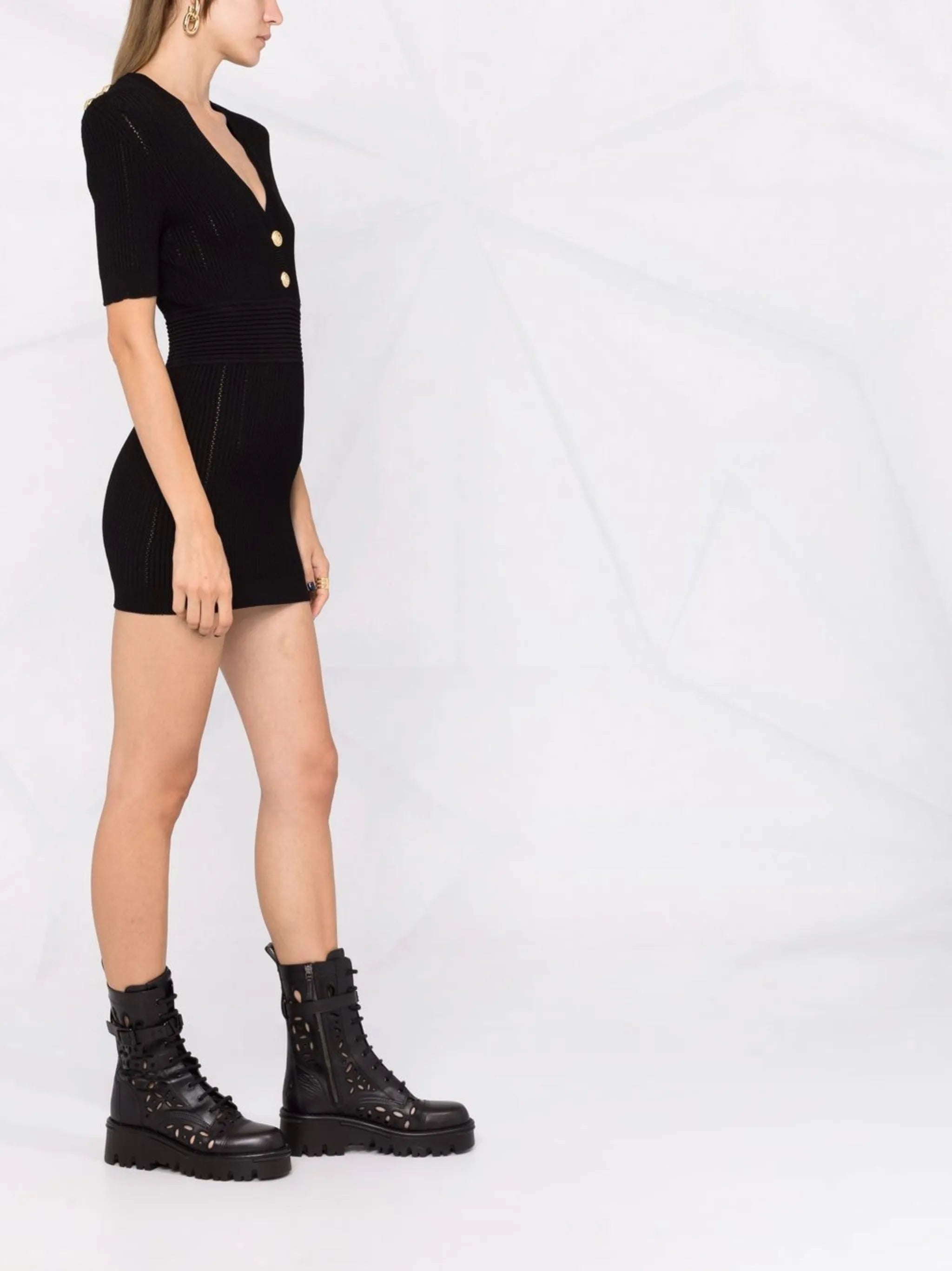 ribbed-knit short-sleeve dress