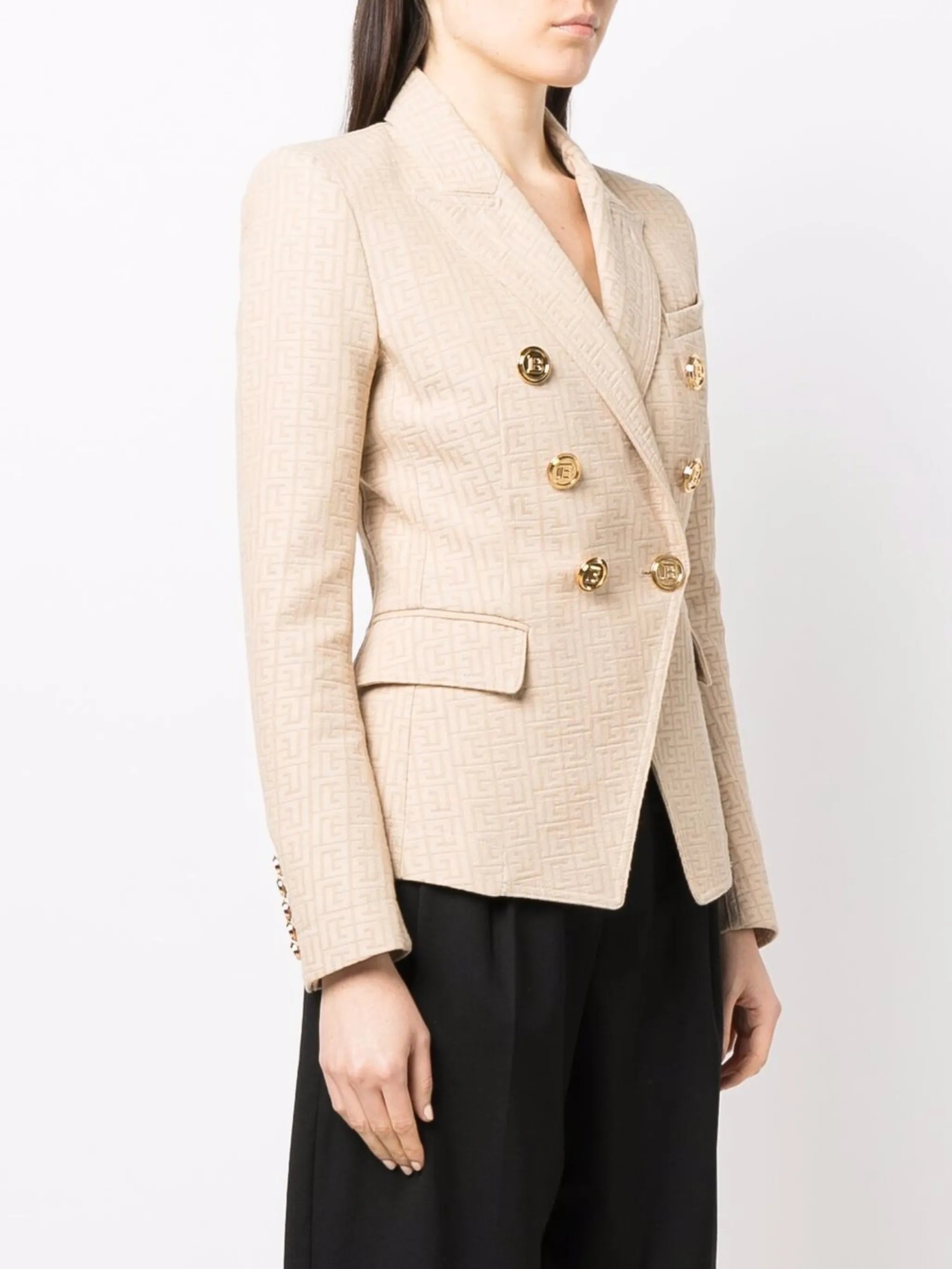 monogram-jacquard double-breasted blazer