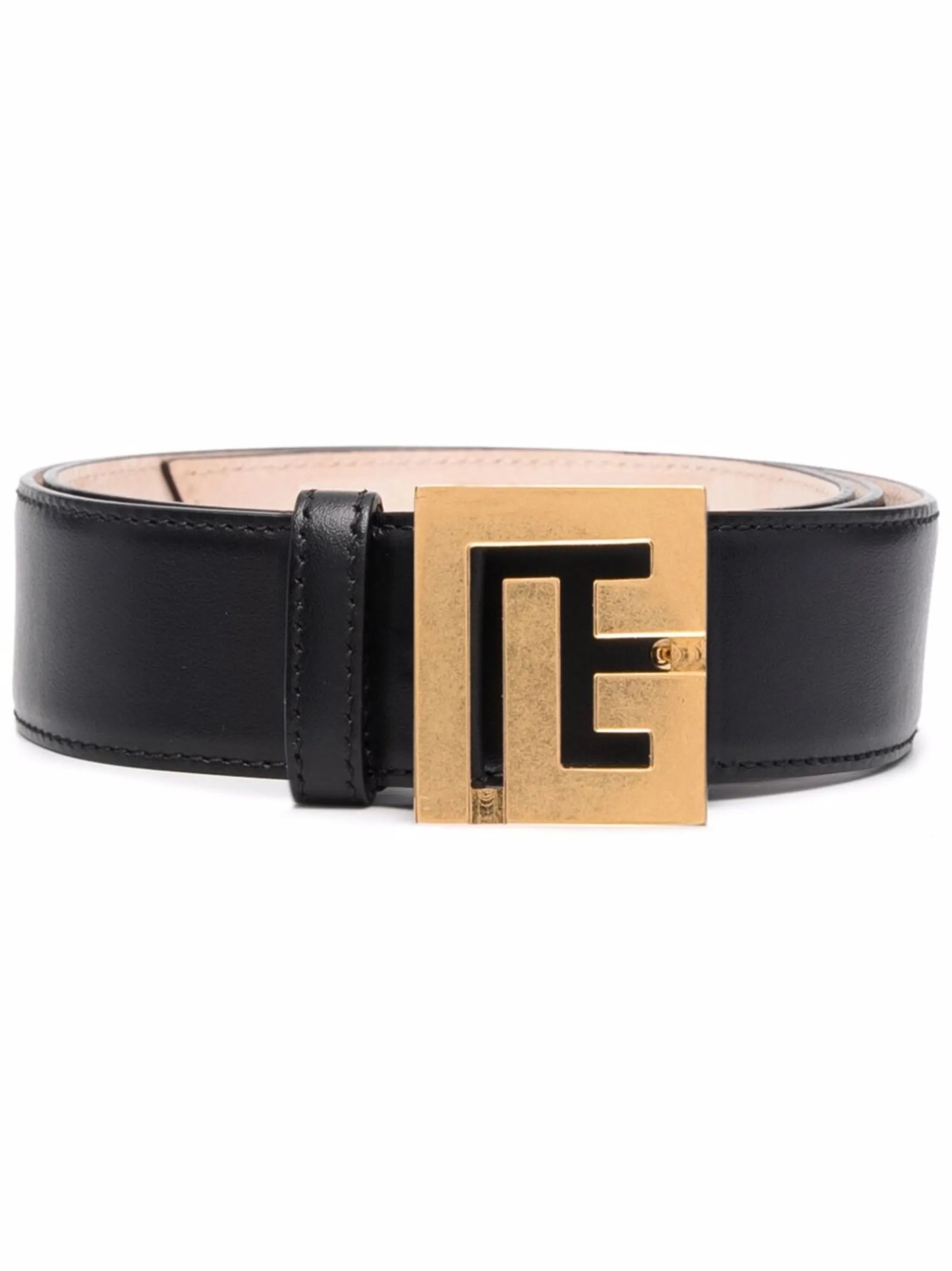 logo-plaque leather belt