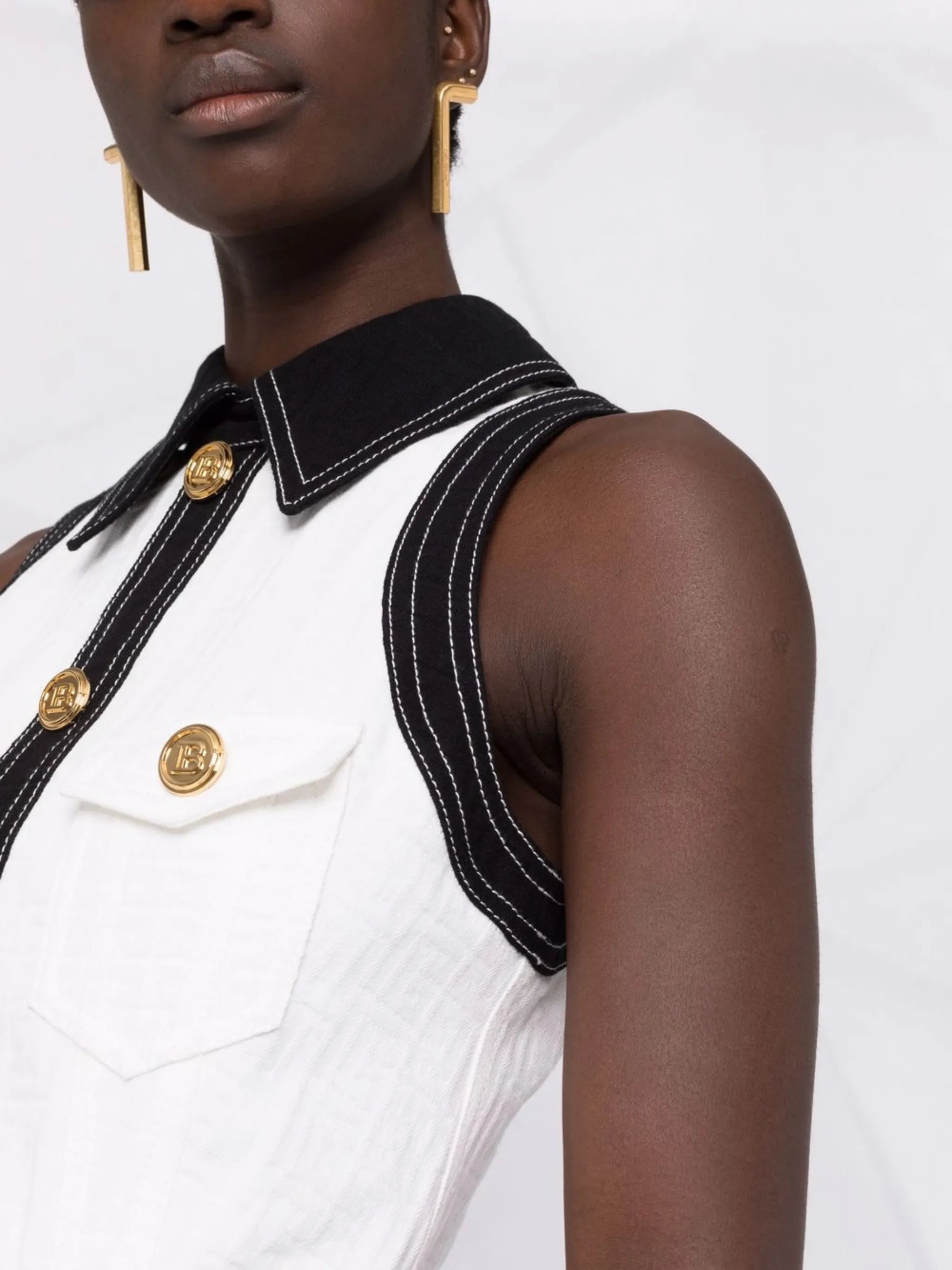 short buttoned bi-colour dress