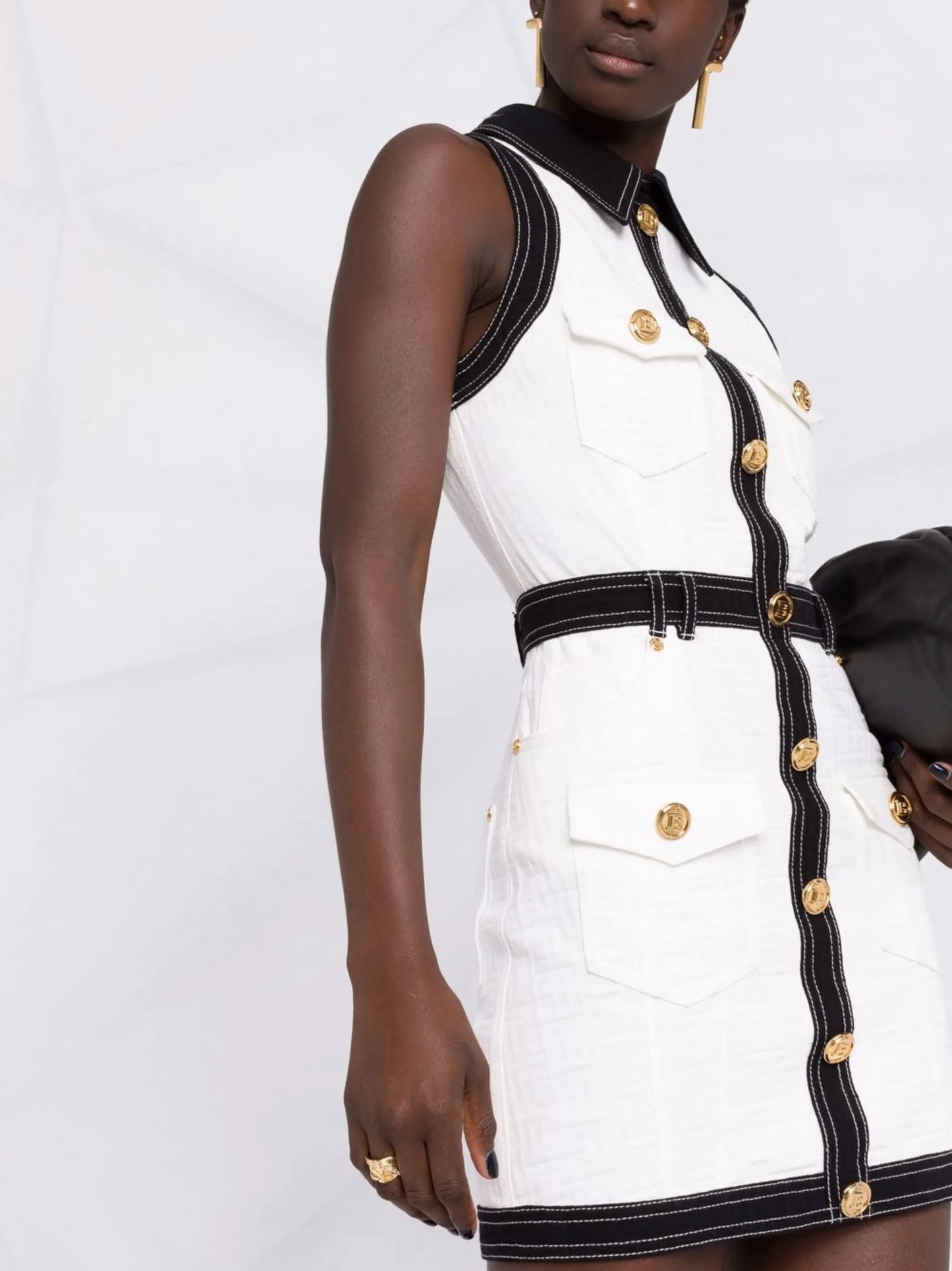 short buttoned bi-colour dress