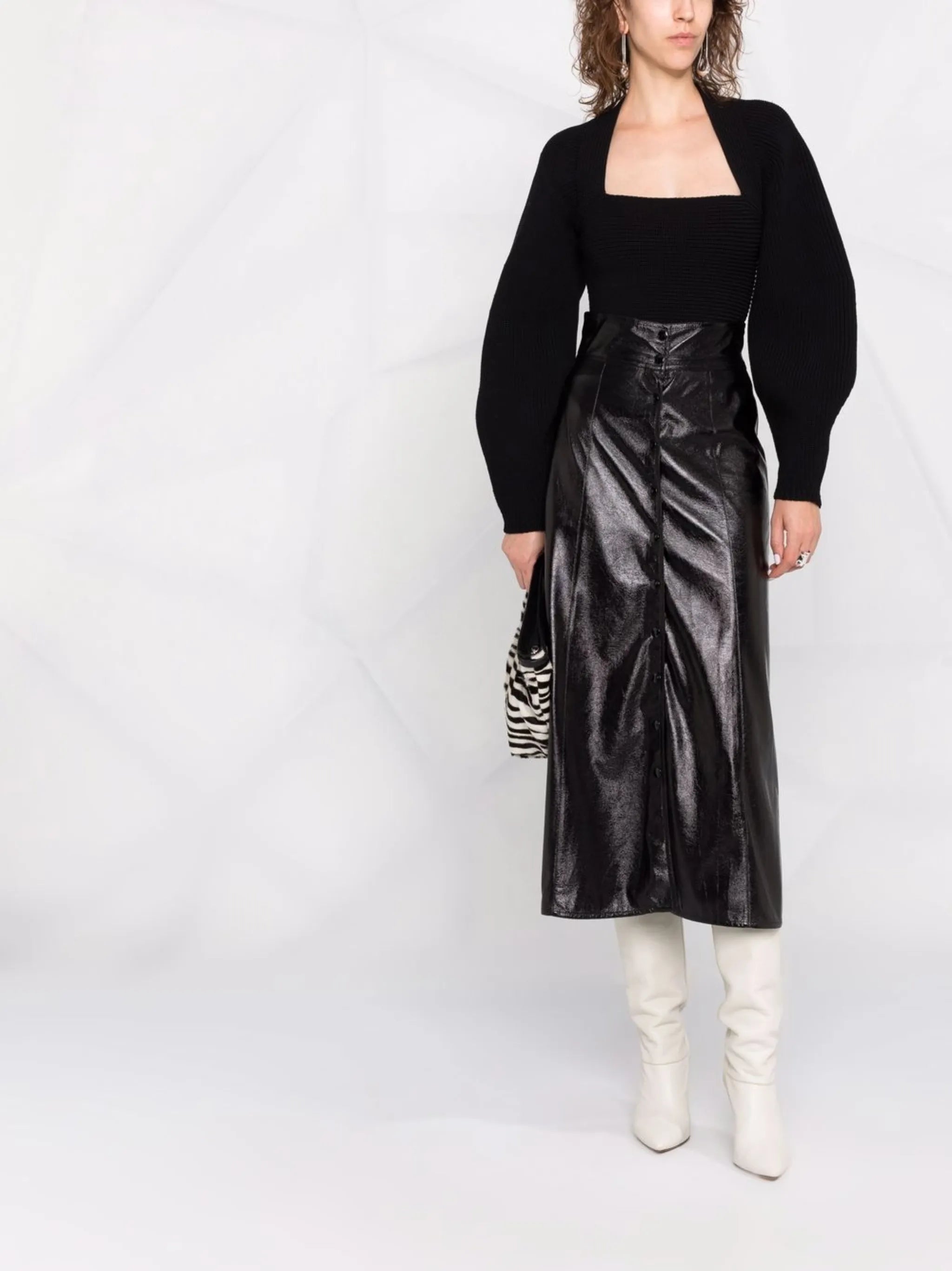 Baxomili faux leather midi skirt