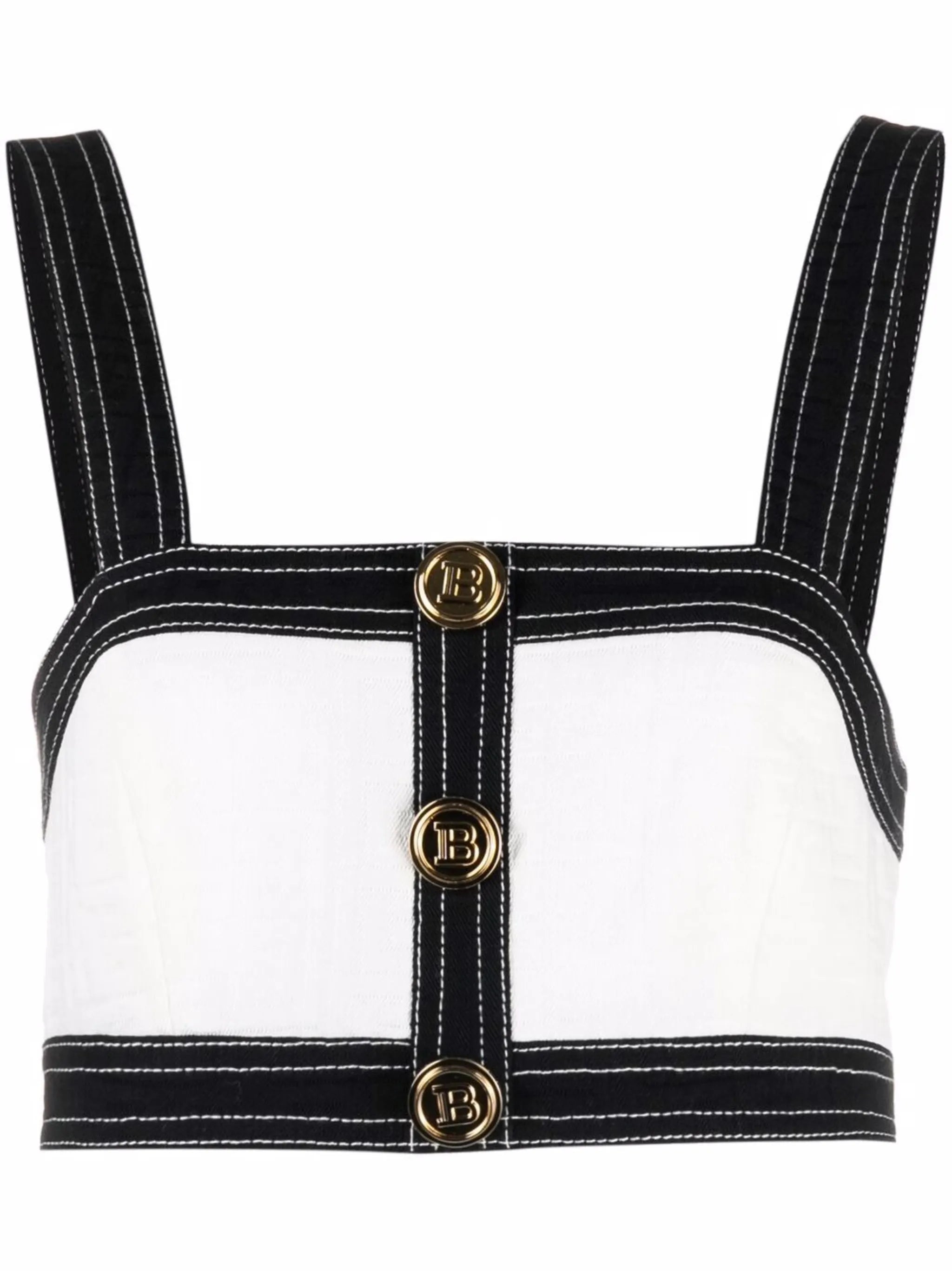 cropped bi-colour denim strap top