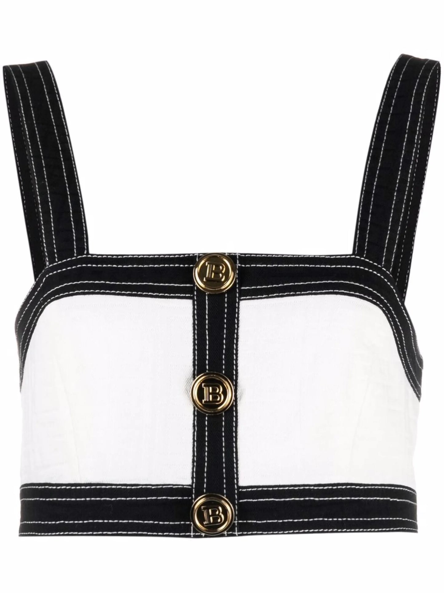 cropped bi-colour denim strap top