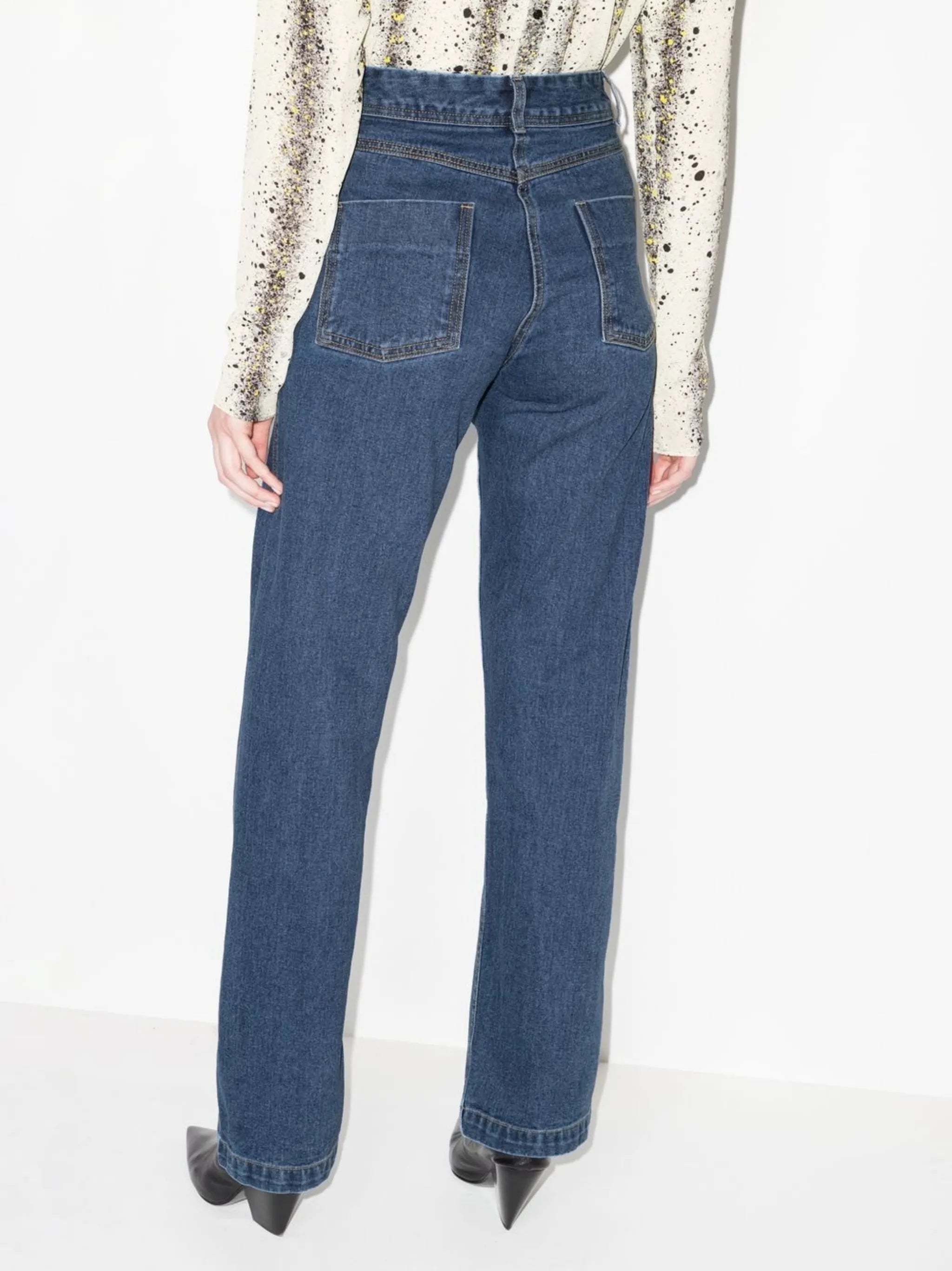 high-waisted straight-leg jeans