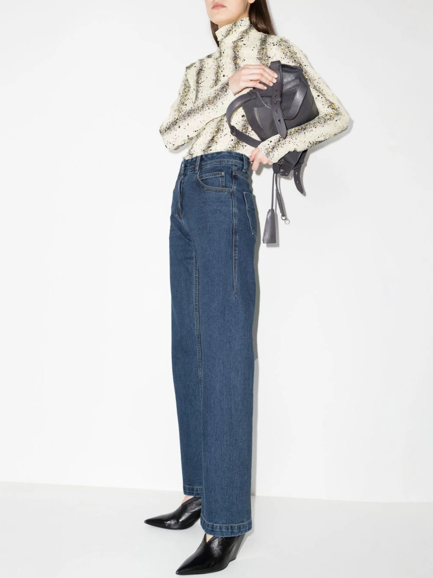 high-waisted straight-leg jeans