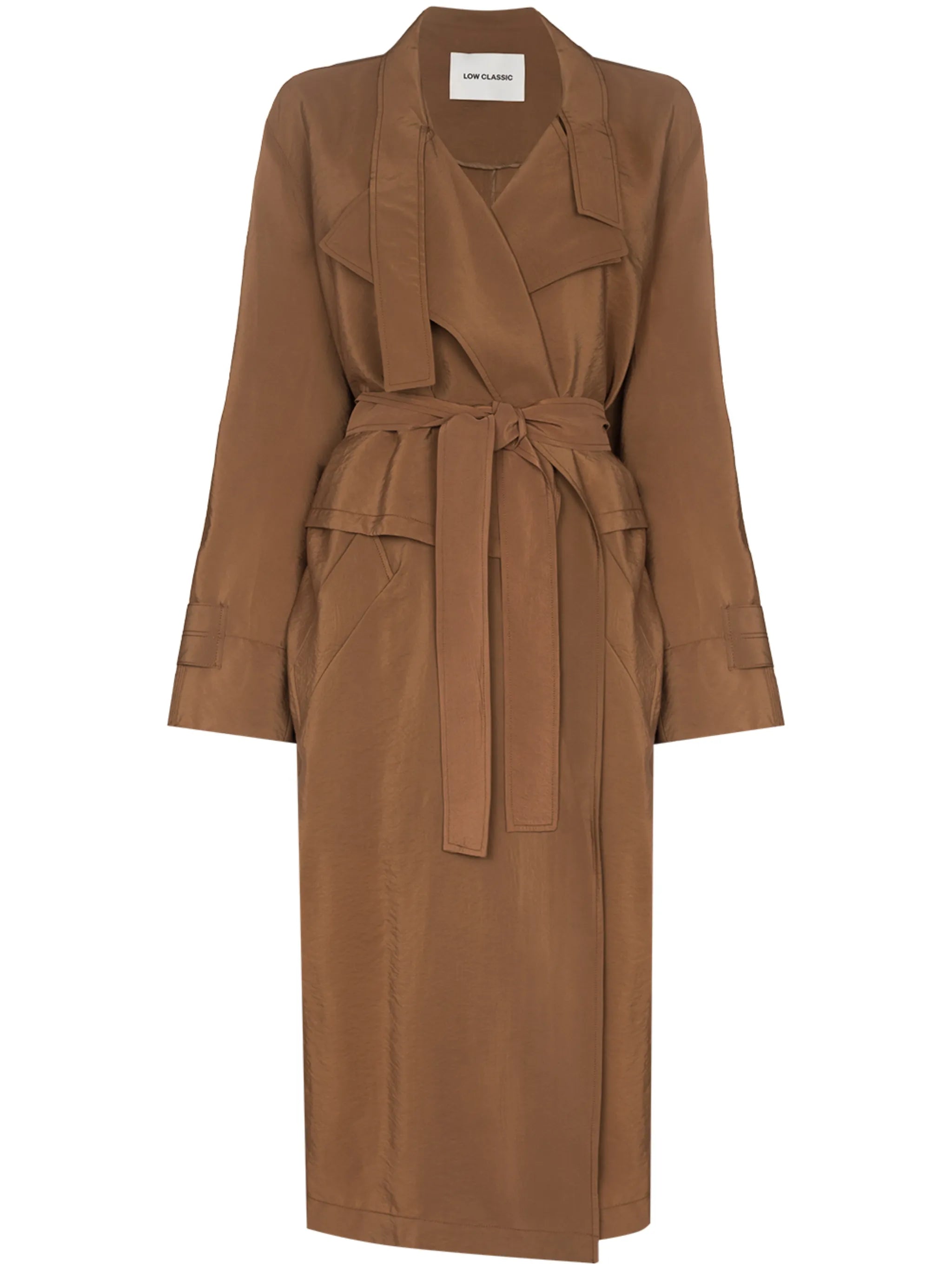 layered belted trench coat