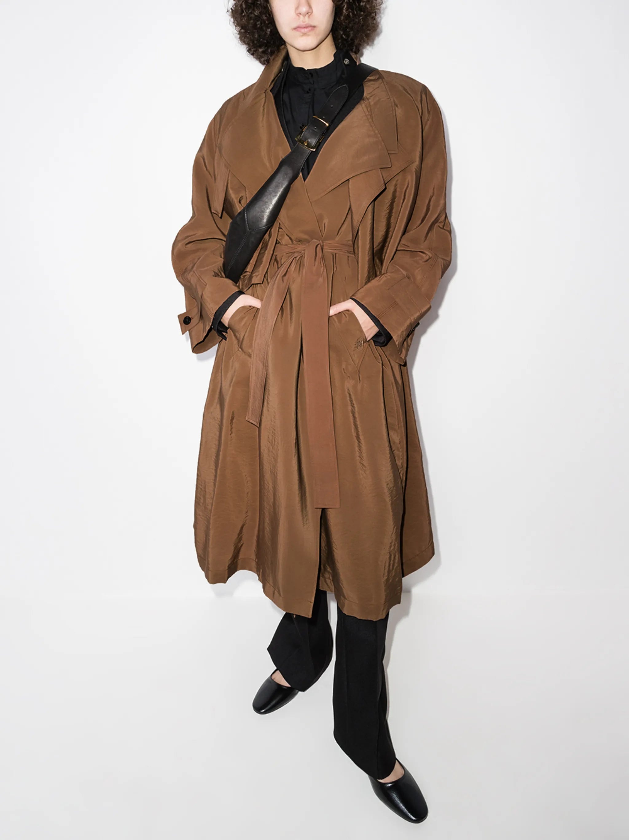layered belted trench coat