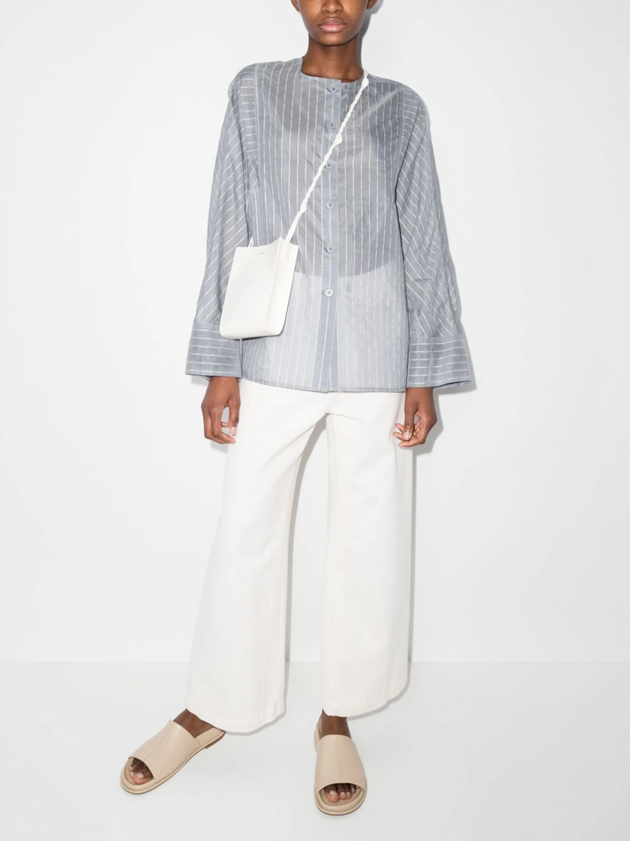 collarless T-pattern shirt