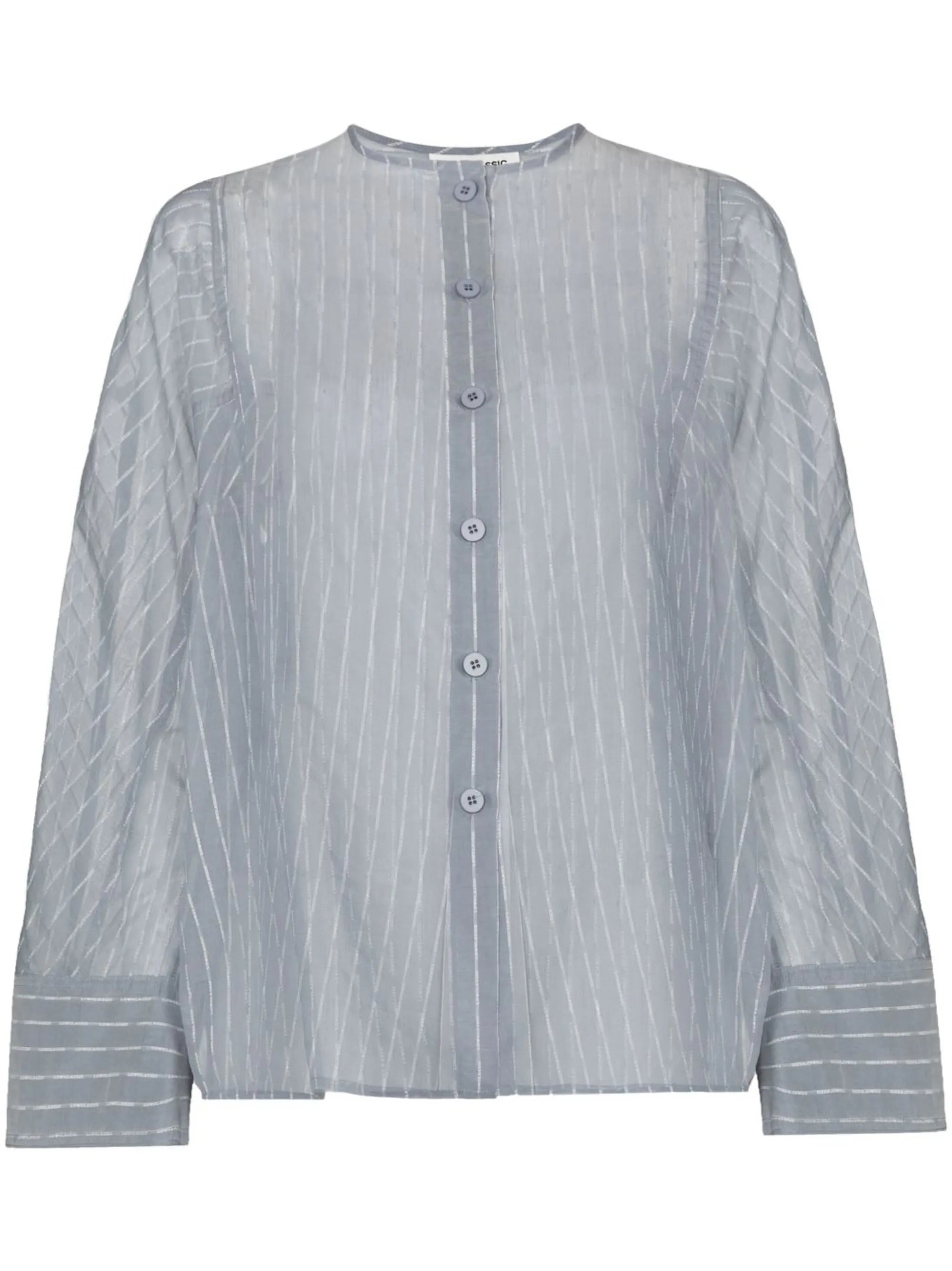 collarless T-pattern shirt