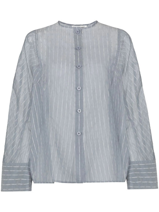 collarless T-pattern shirt