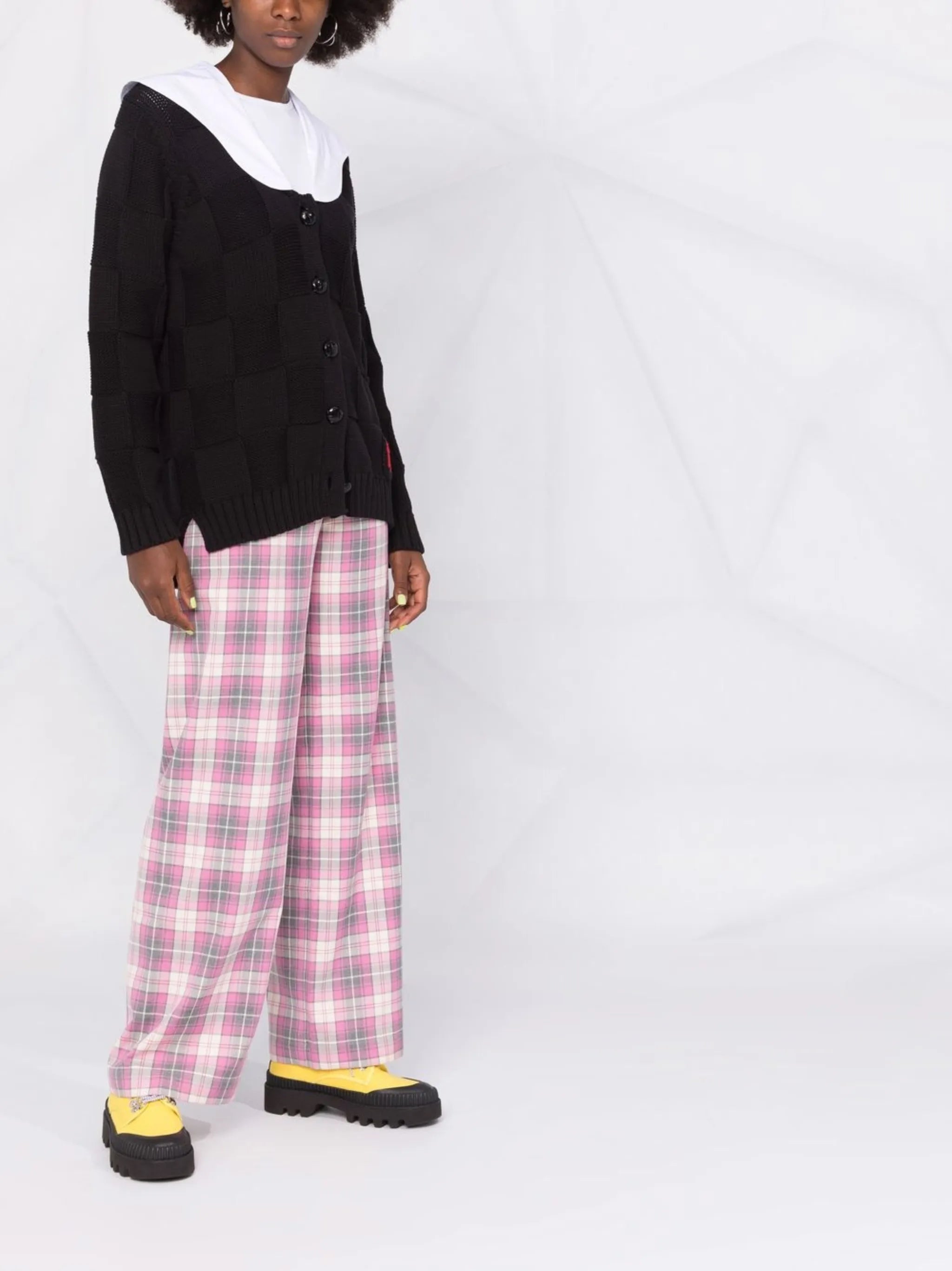 smiley poplin-collar cardigan