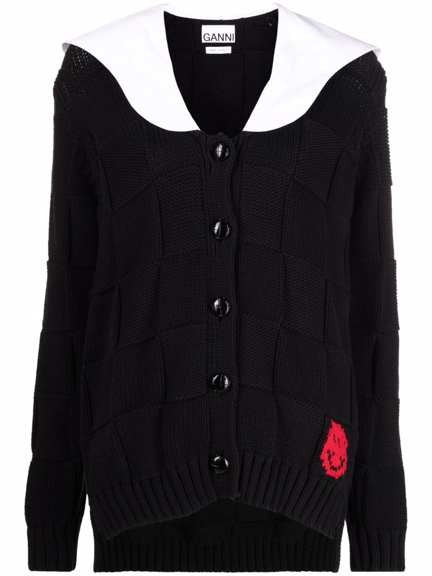 smiley poplin-collar cardigan