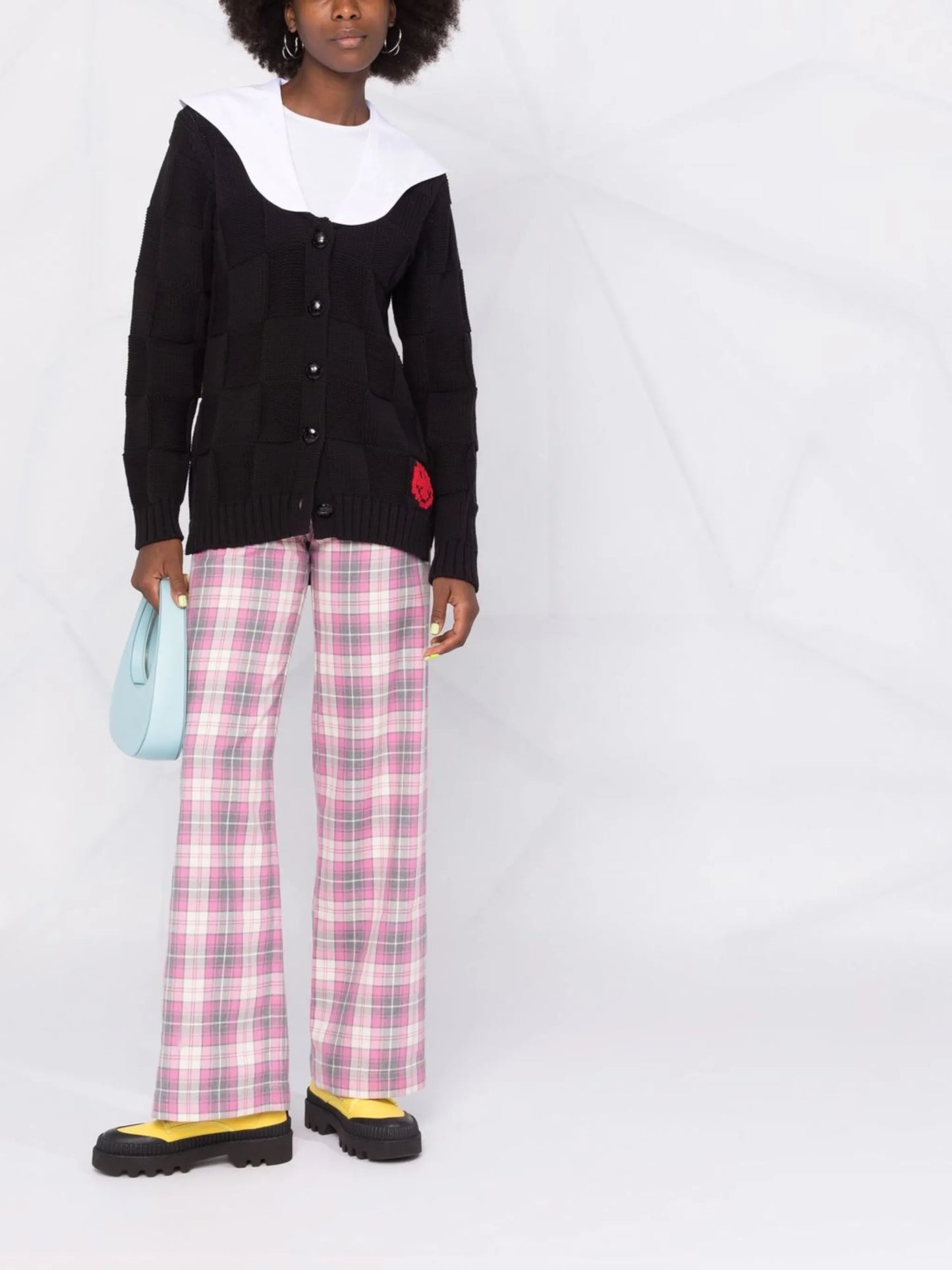 smiley poplin-collar cardigan