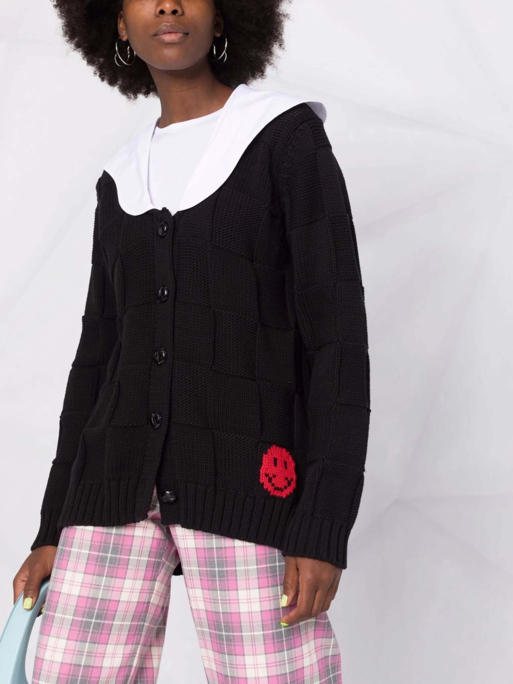 smiley poplin-collar cardigan