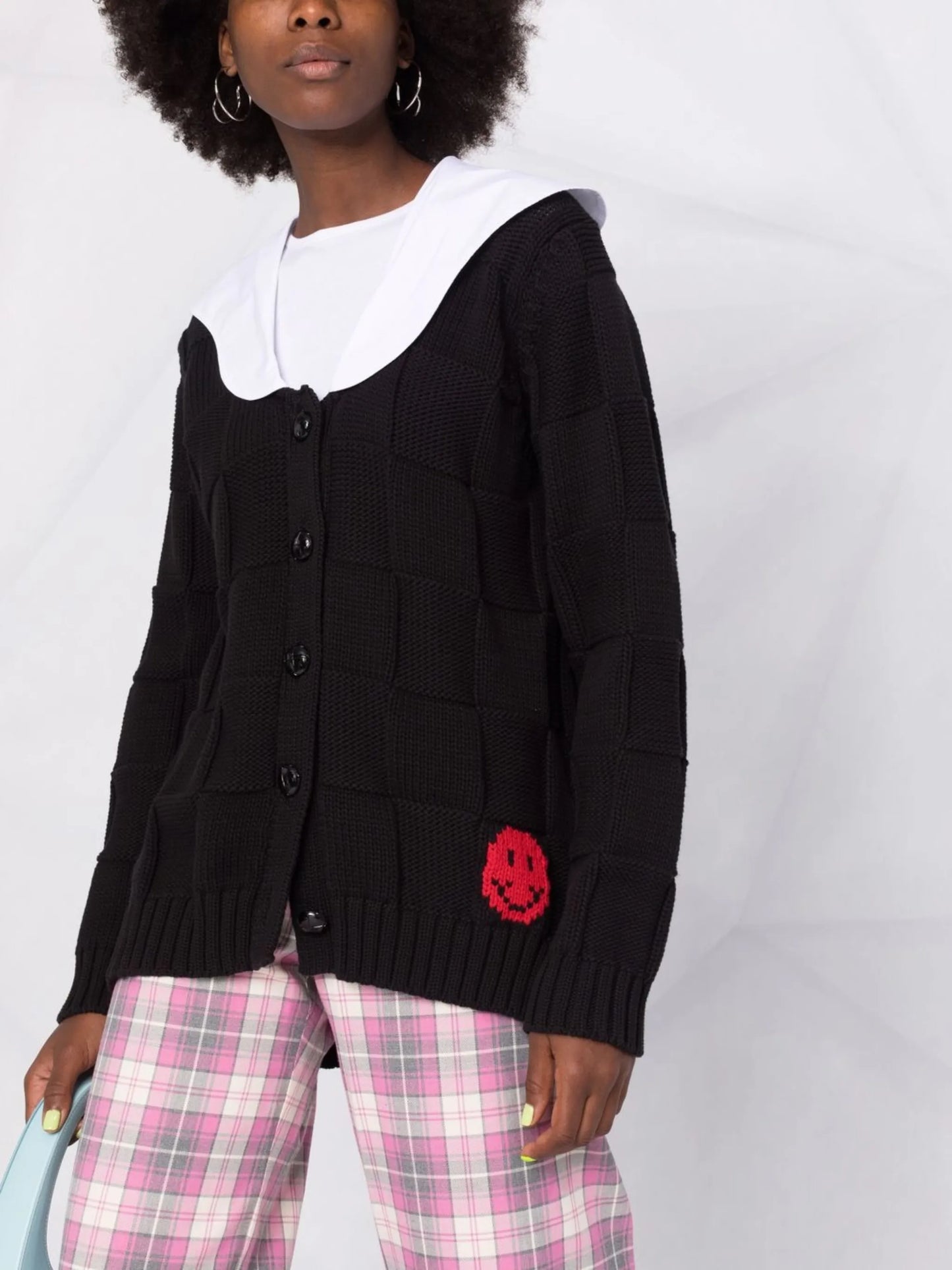 smiley poplin-collar cardigan