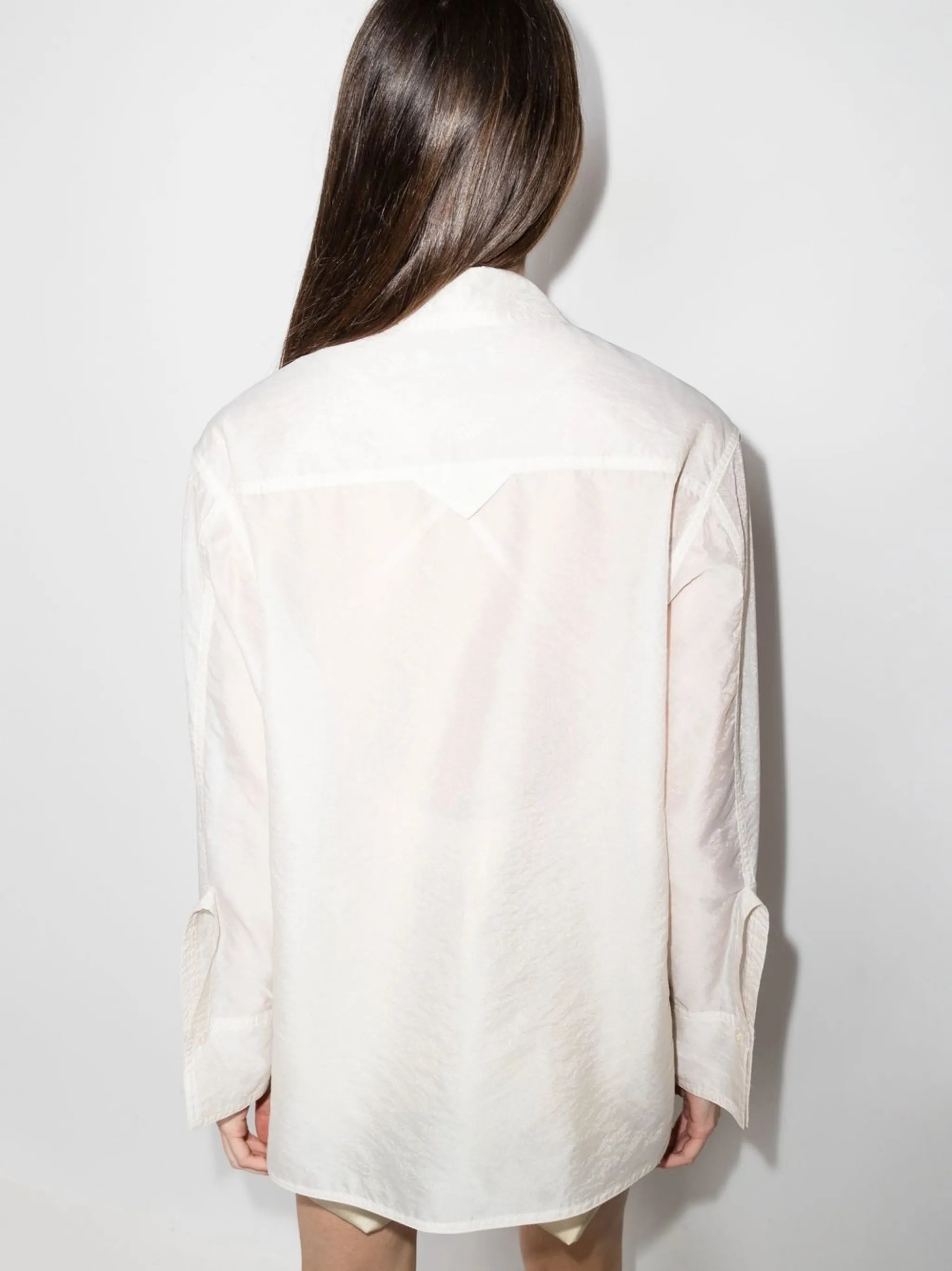 long-sleeved semi-sheer shirt