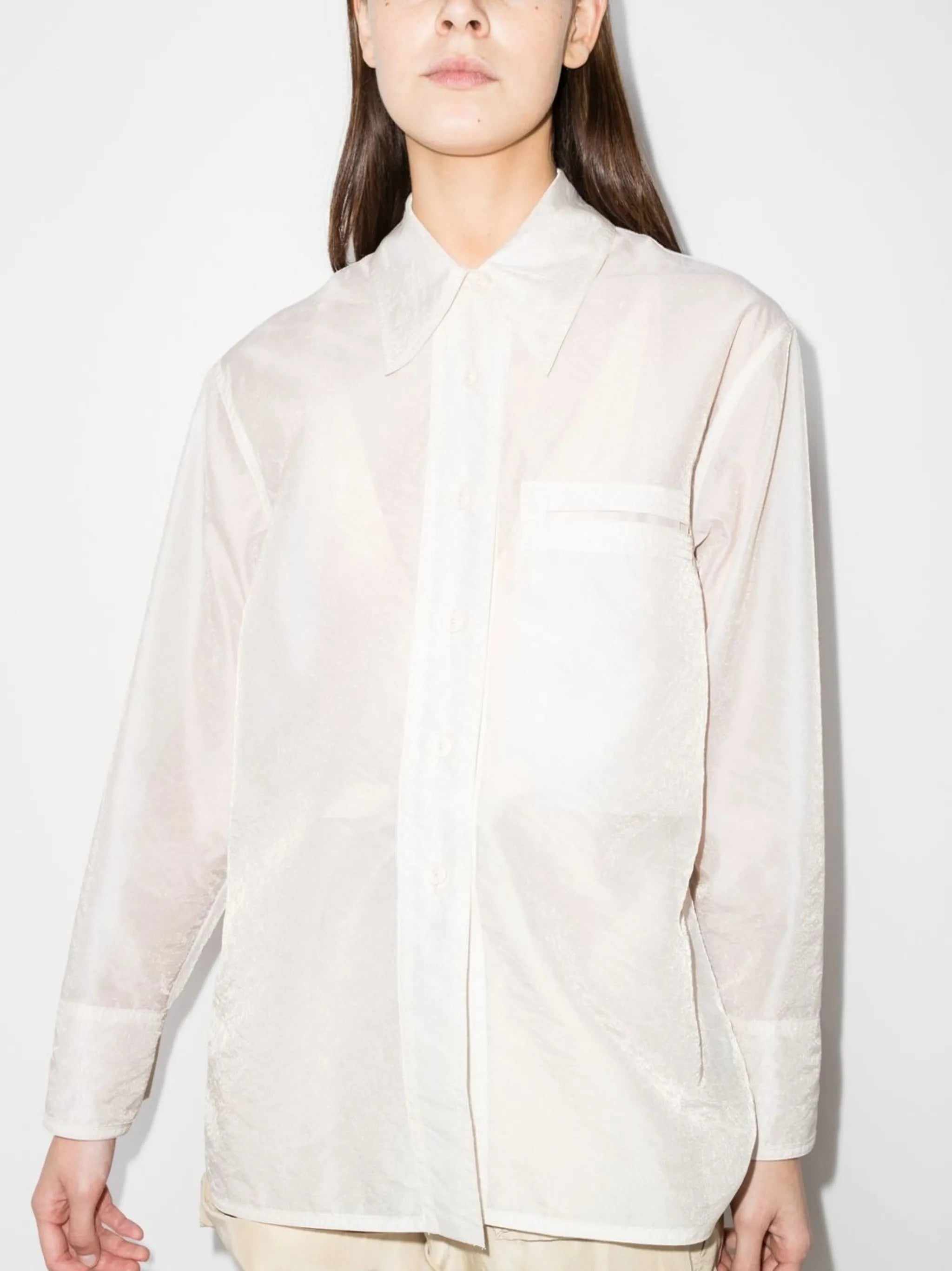 long-sleeved semi-sheer shirt