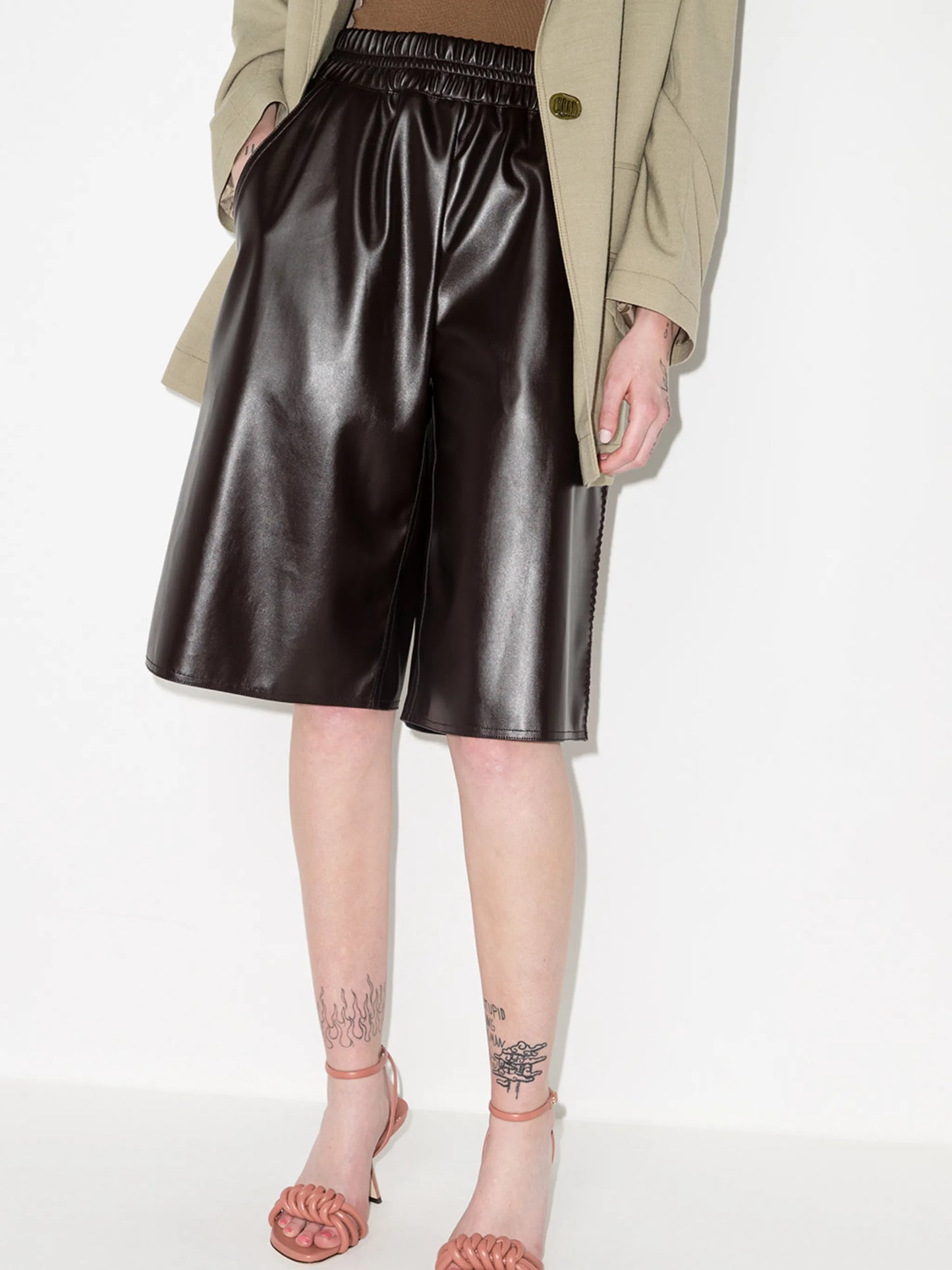 artificial leather Bermuda shorts