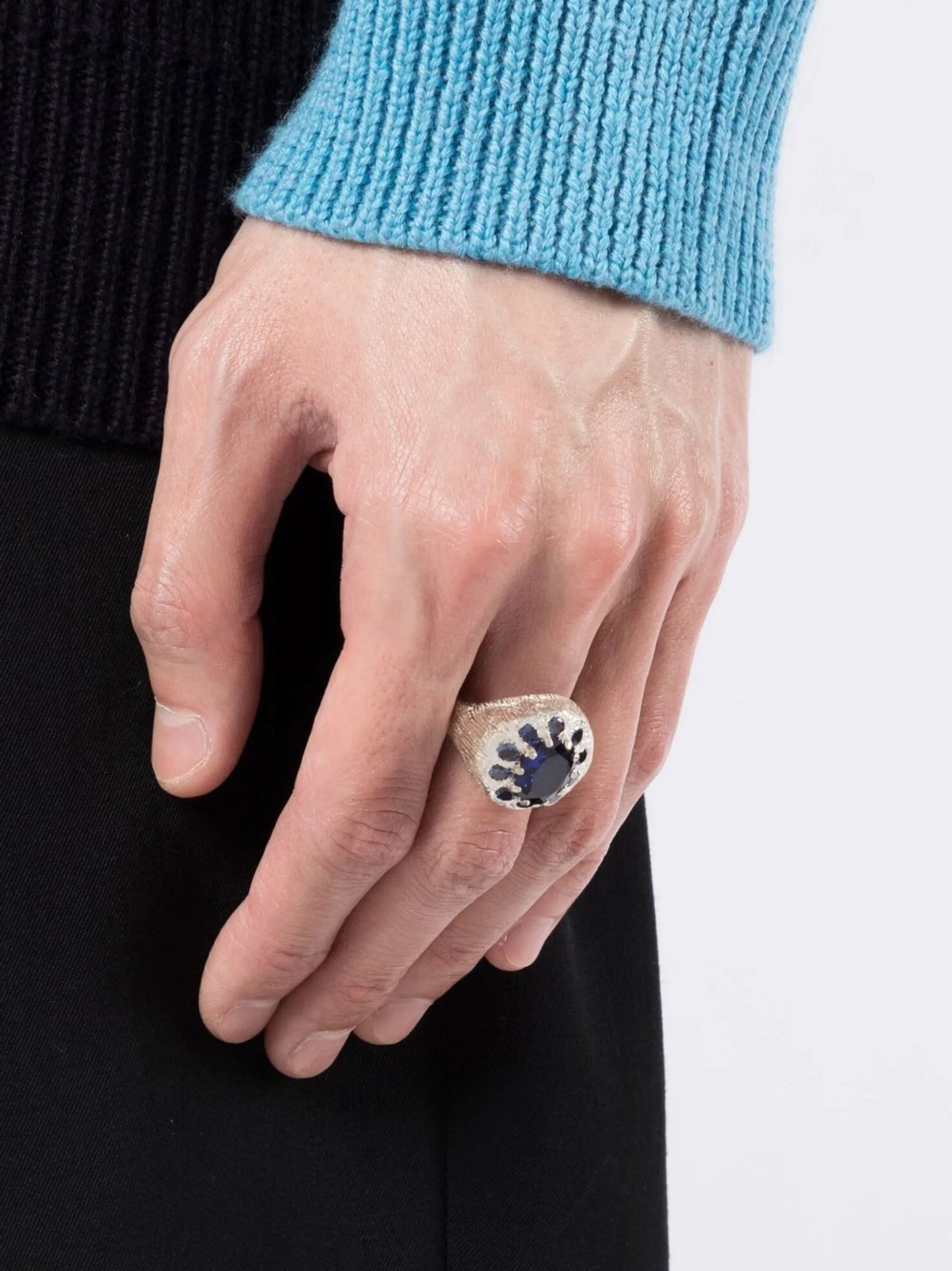 silver sapphire signet ring