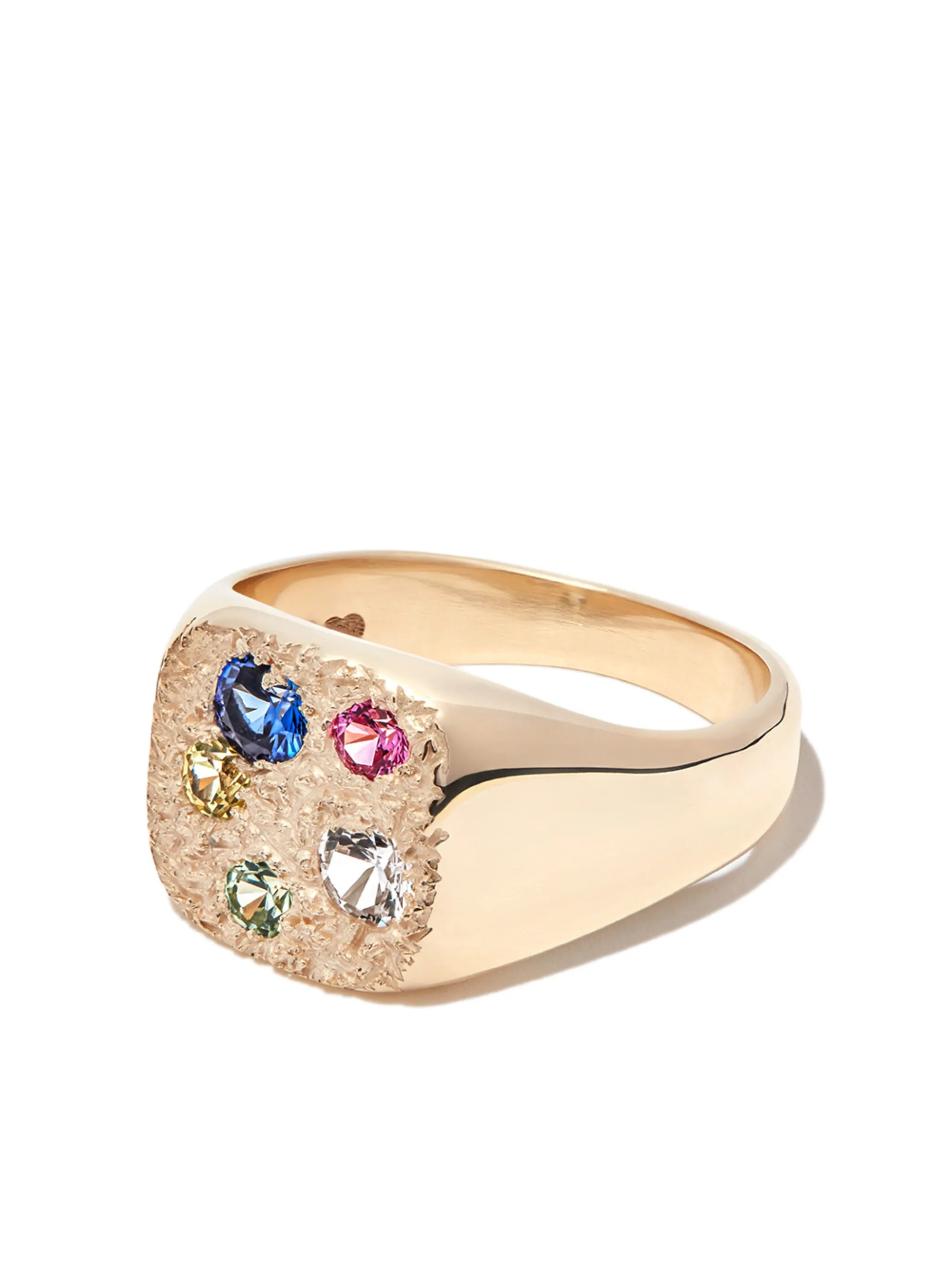 9kt yellow gold Hanging Basket sapphire signet ring