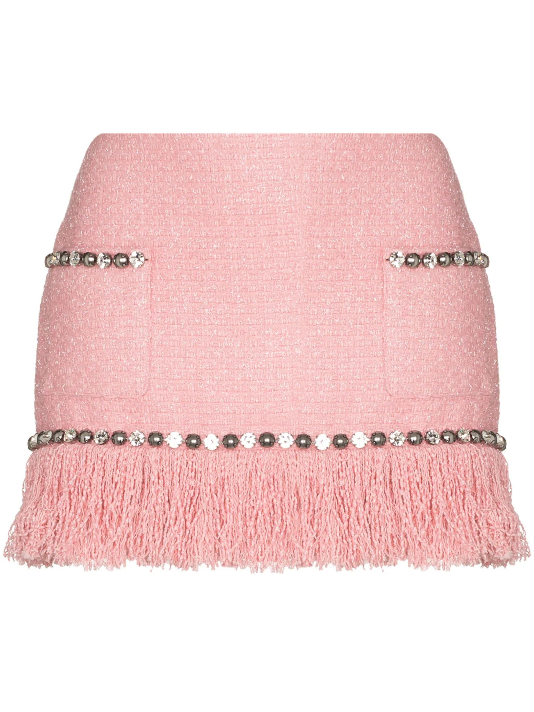 fringed tweed miniskirt