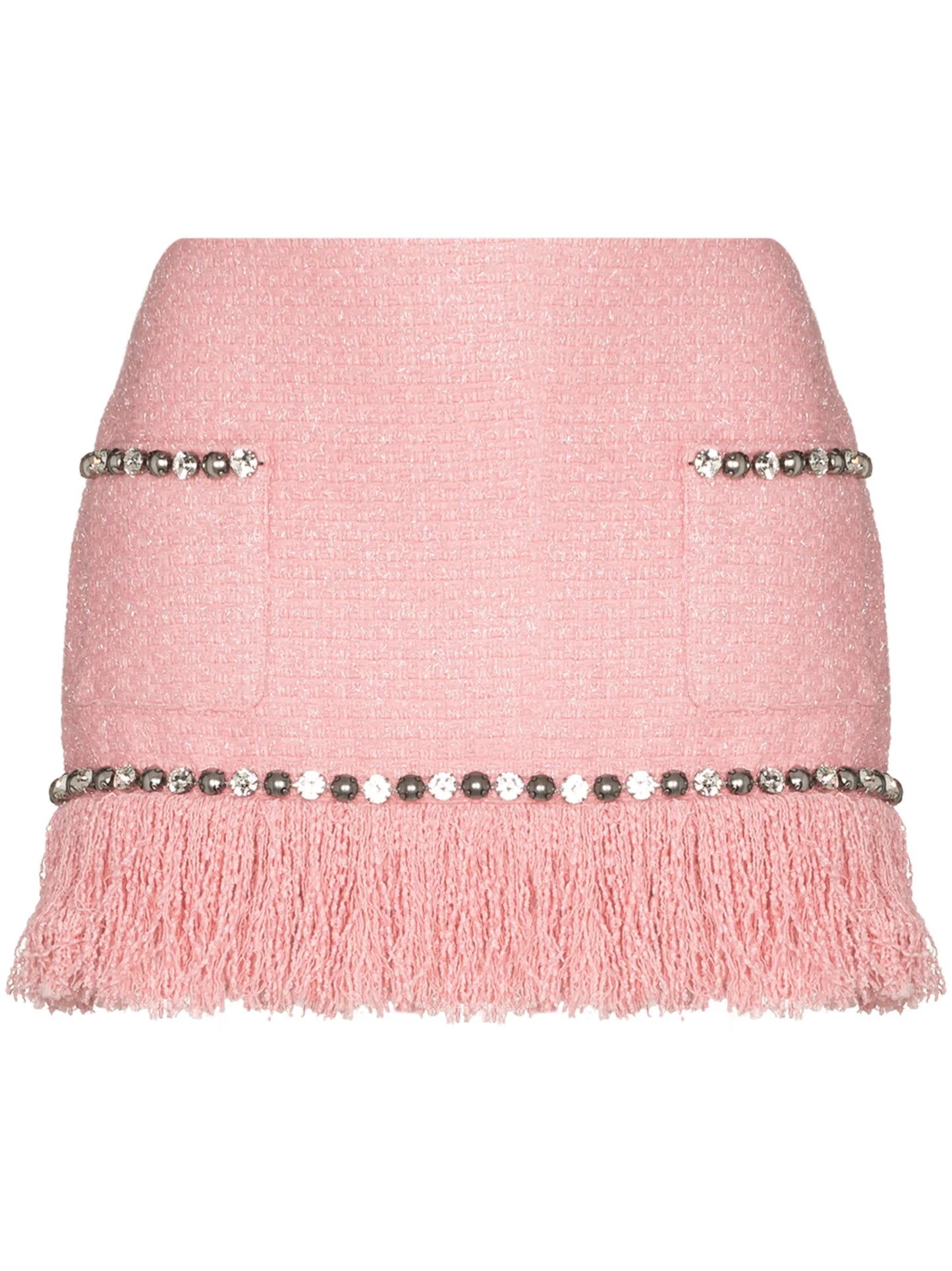 fringed tweed miniskirt