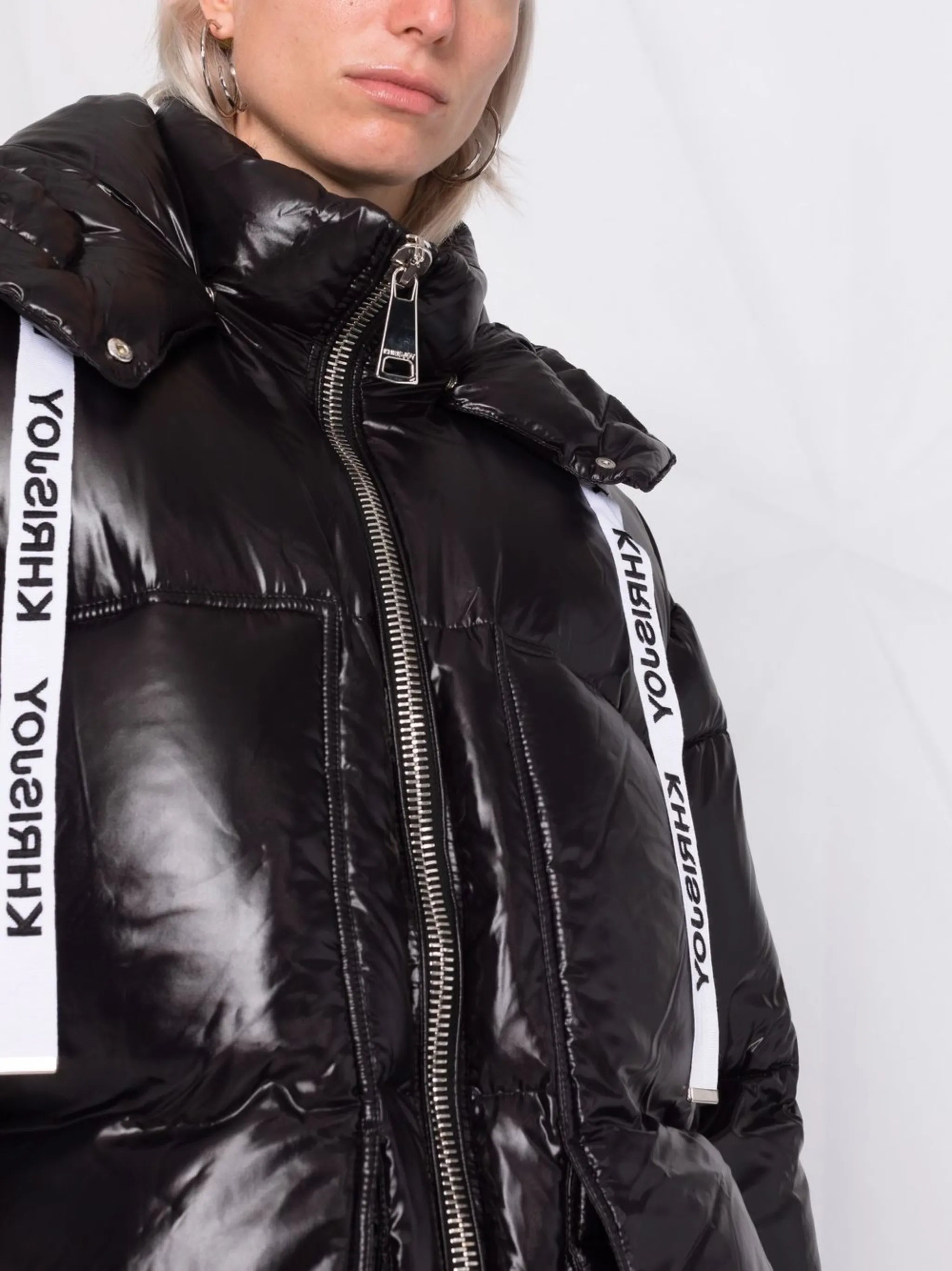 high-shine hooded puffer jacket