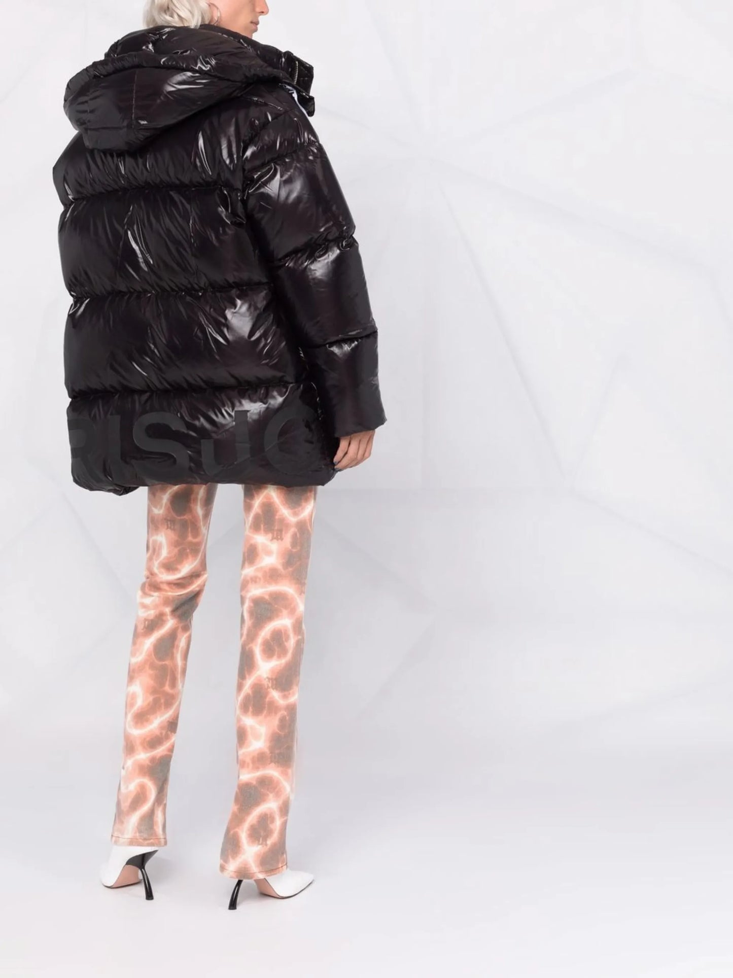 high-shine hooded puffer jacket