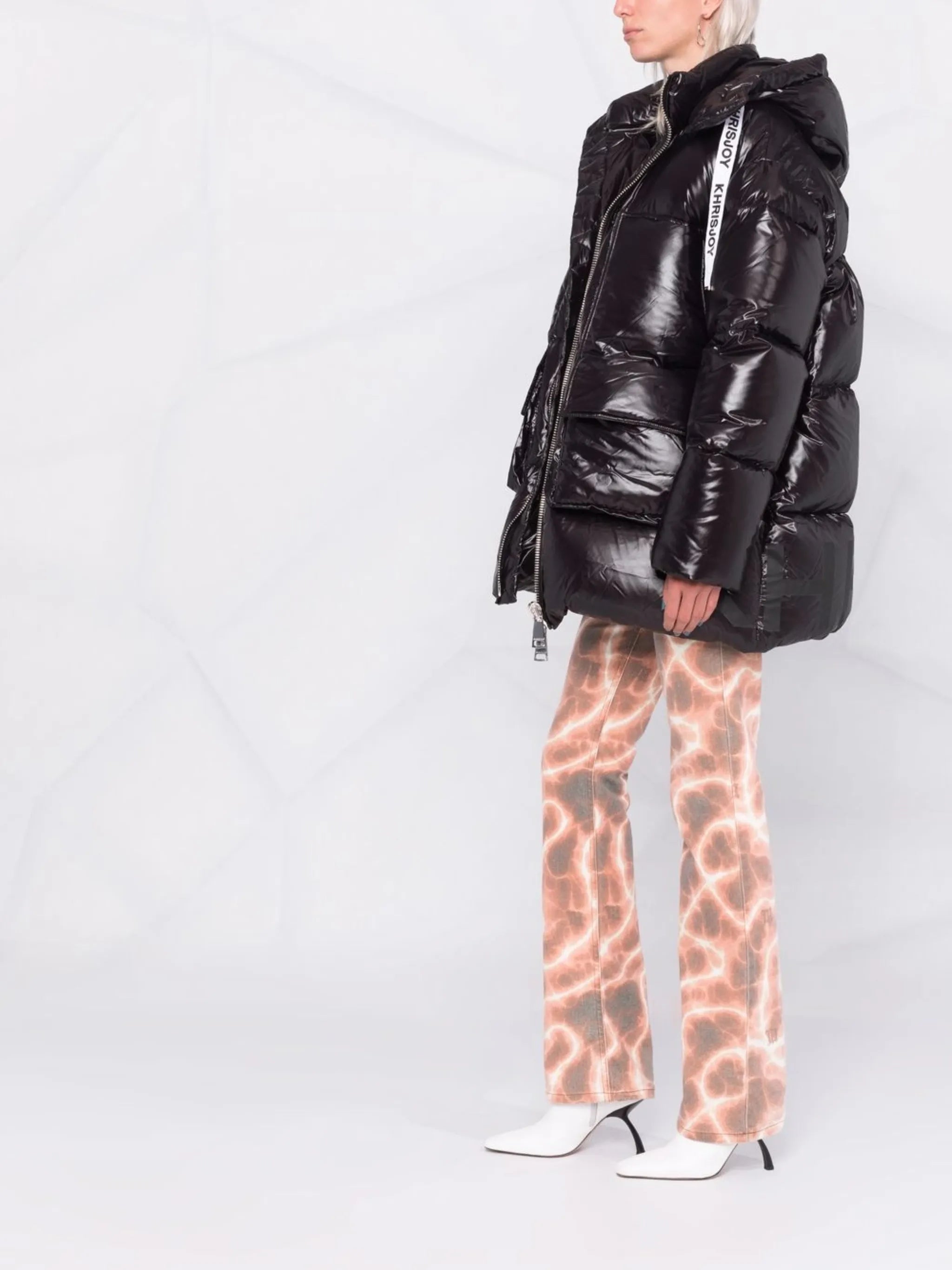 high-shine hooded puffer jacket