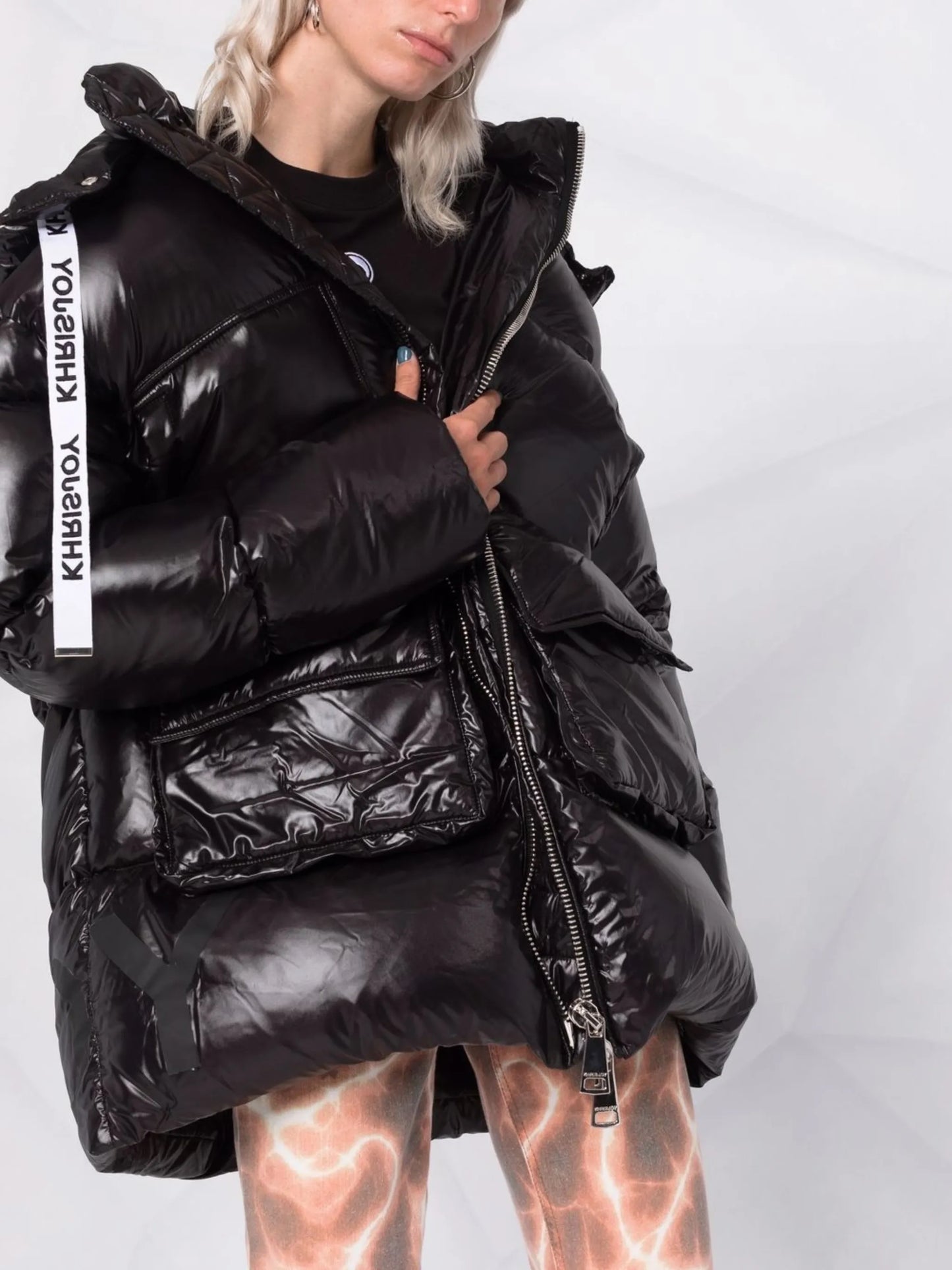 high-shine hooded puffer jacket
