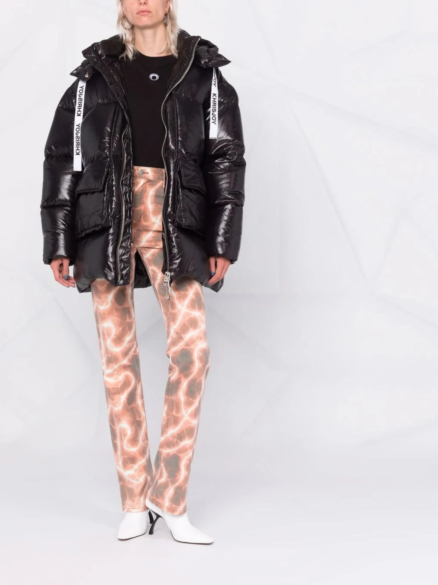 high-shine hooded puffer jacket
