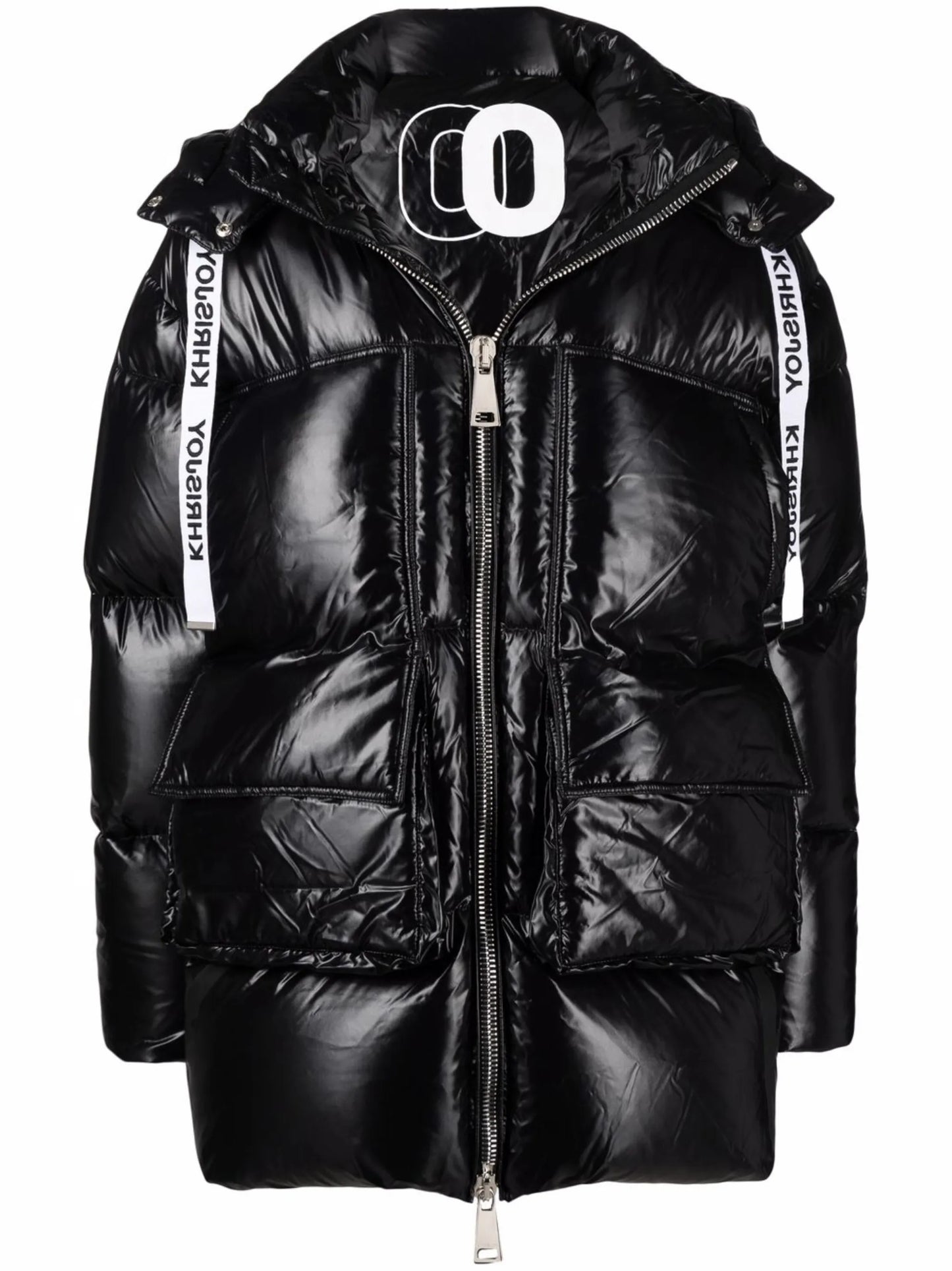 high-shine hooded puffer jacket