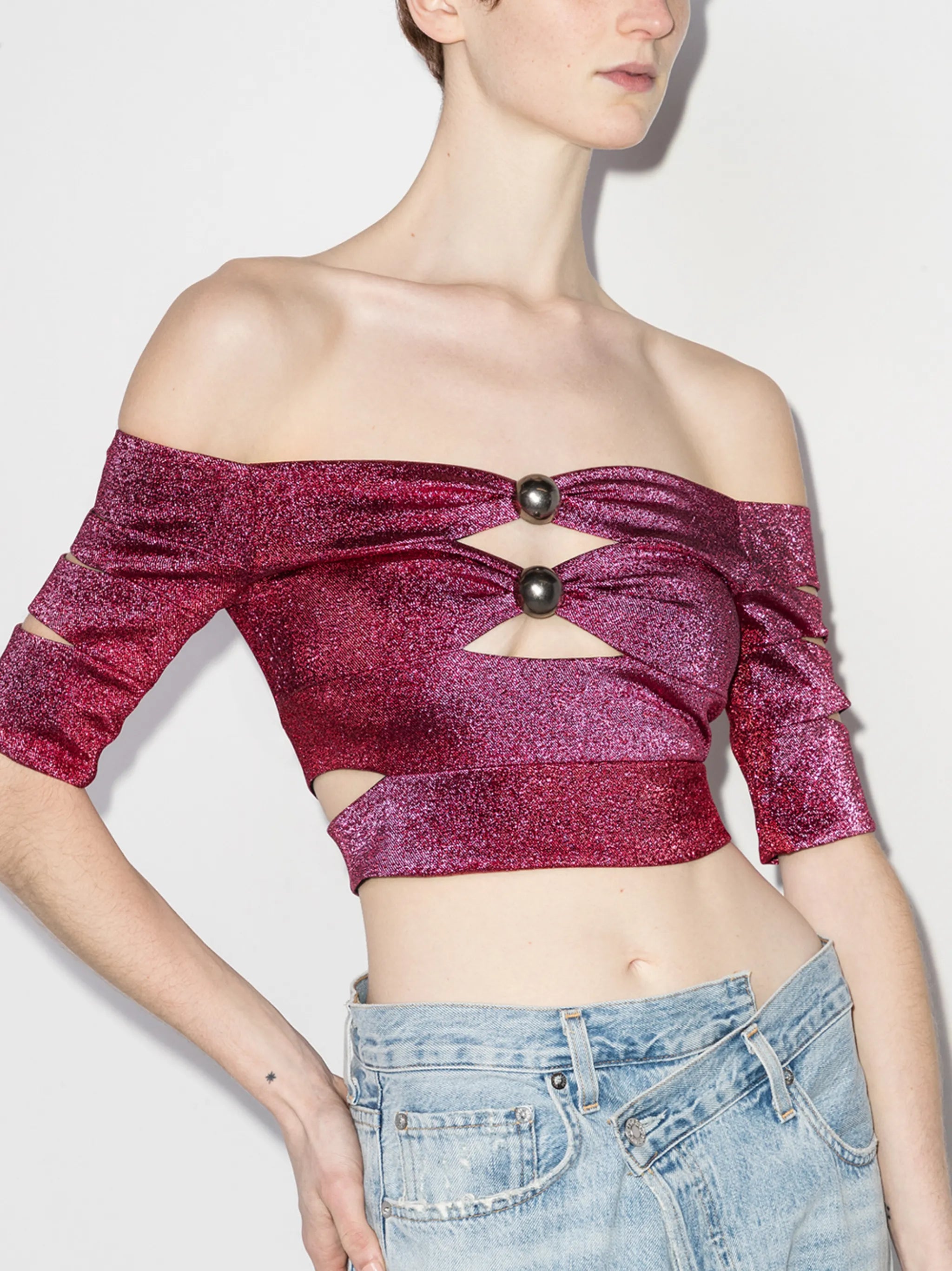glitter cut-out crop top
