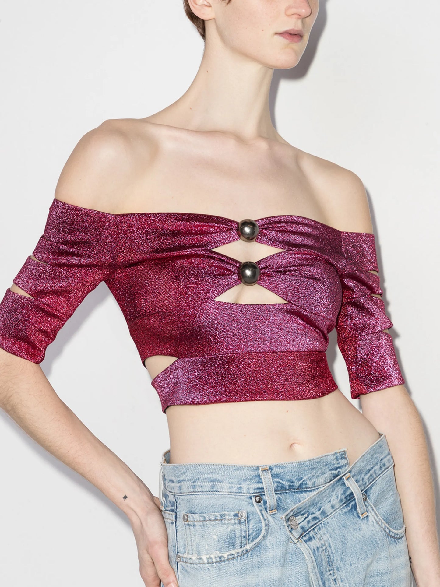 glitter cut-out crop top