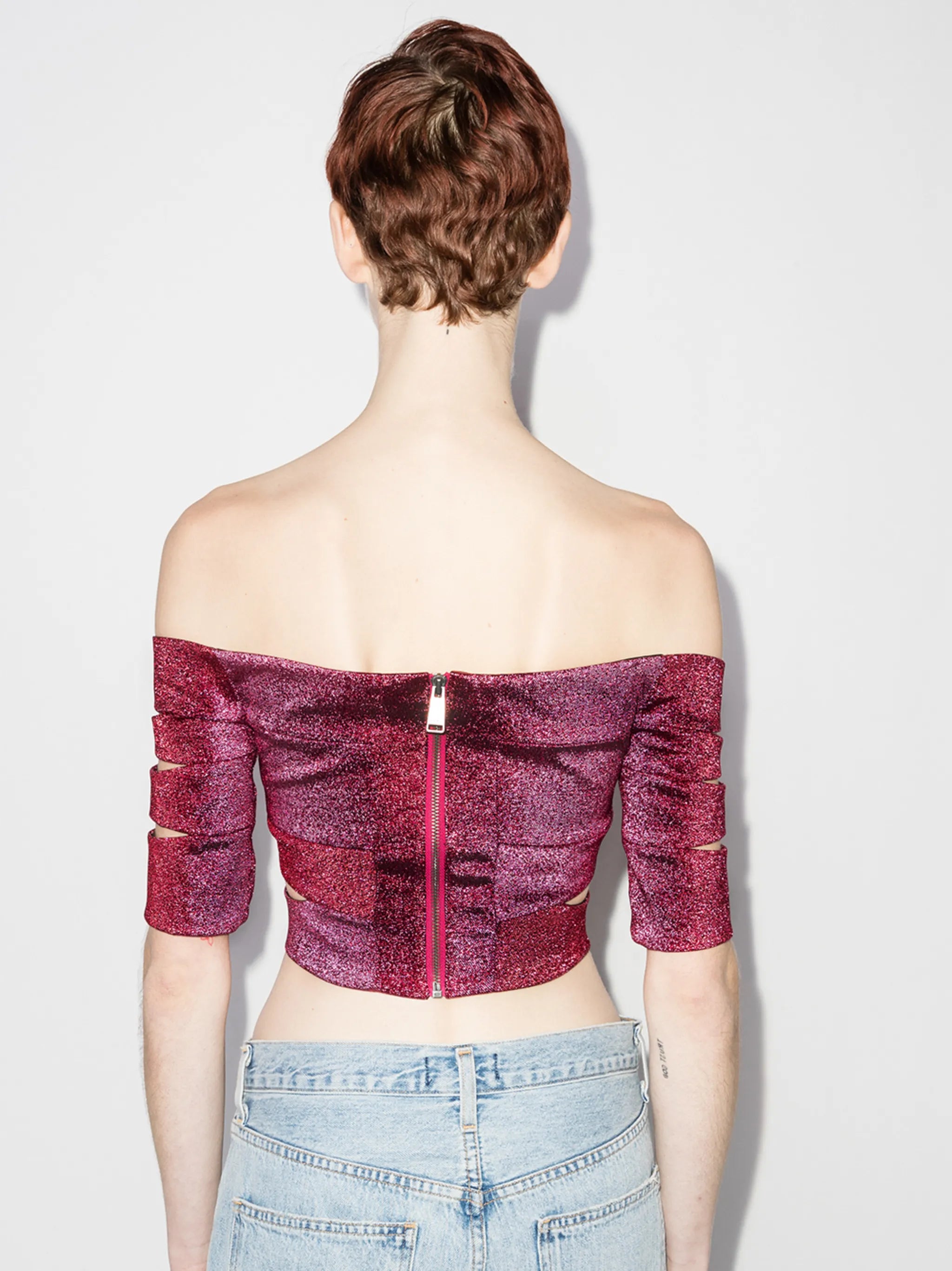 glitter cut-out crop top