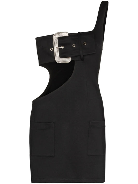 crystal-buckle cut-out mini dress