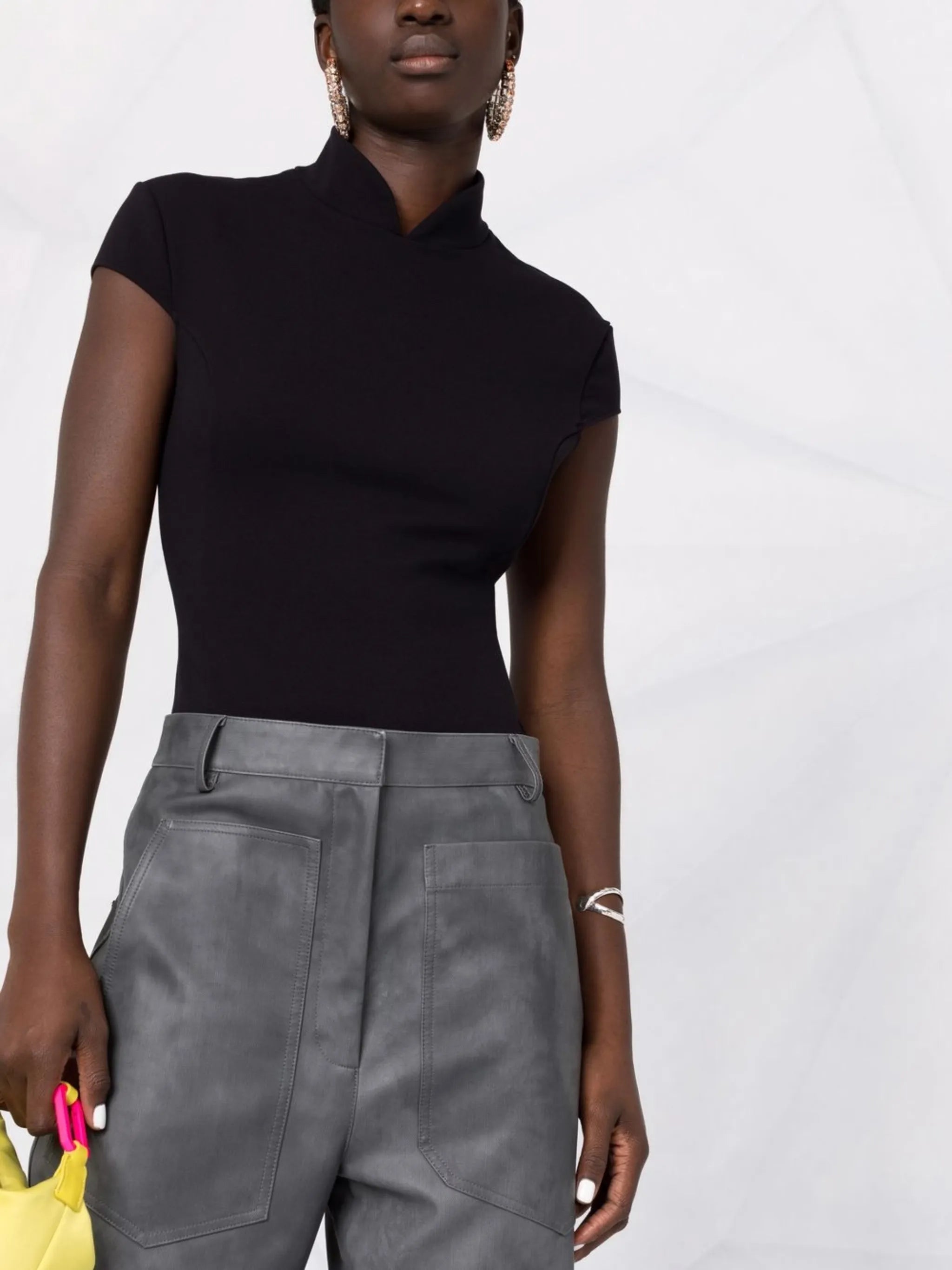 stand-up collar short-sleeved bodysuit