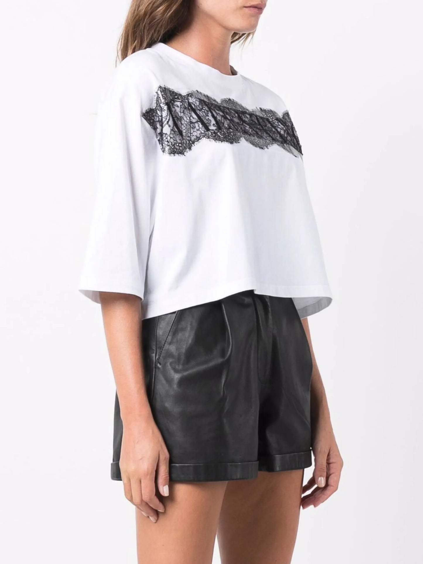 lace-panel cropped T-shirt
