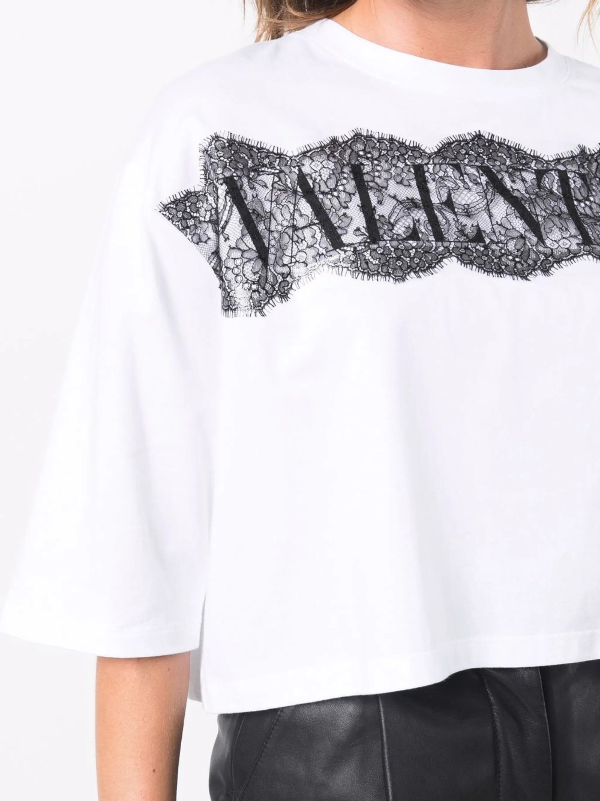 lace-panel cropped T-shirt