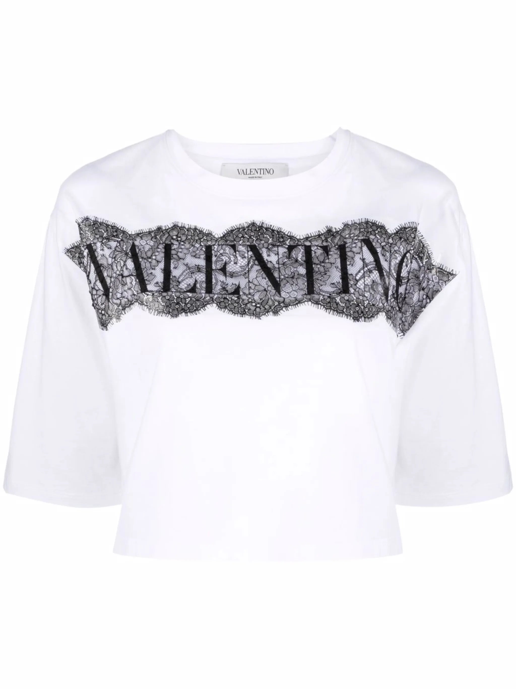 lace-panel cropped T-shirt