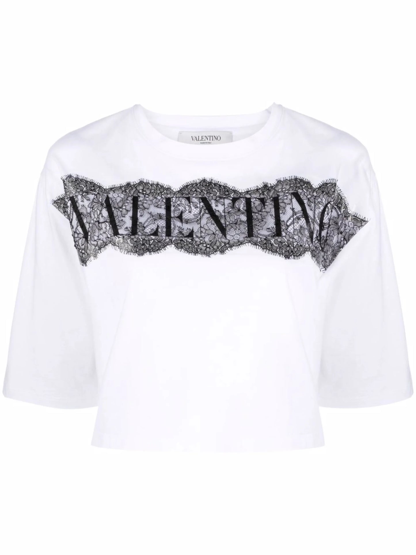 lace-panel cropped T-shirt