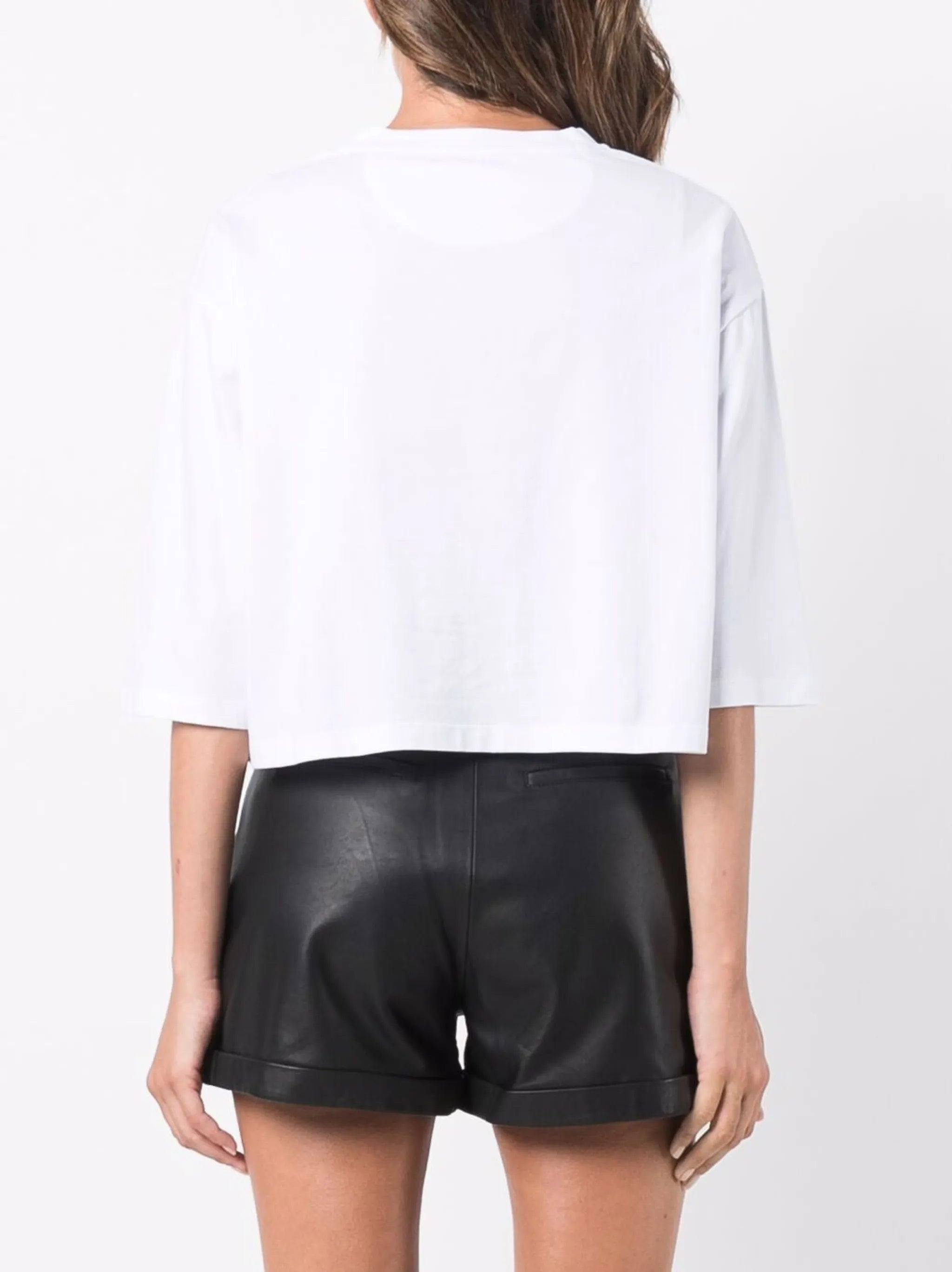 lace-panel cropped T-shirt