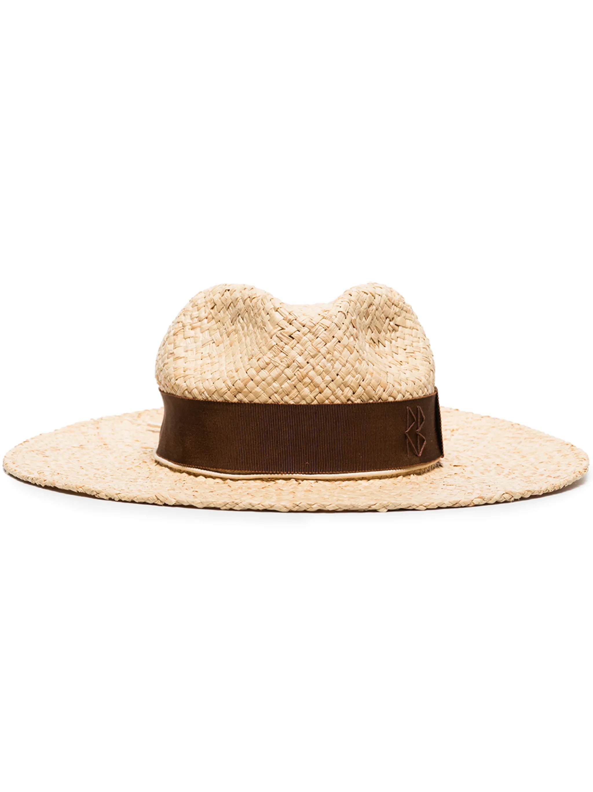 chain-embellished Fedora straw hat